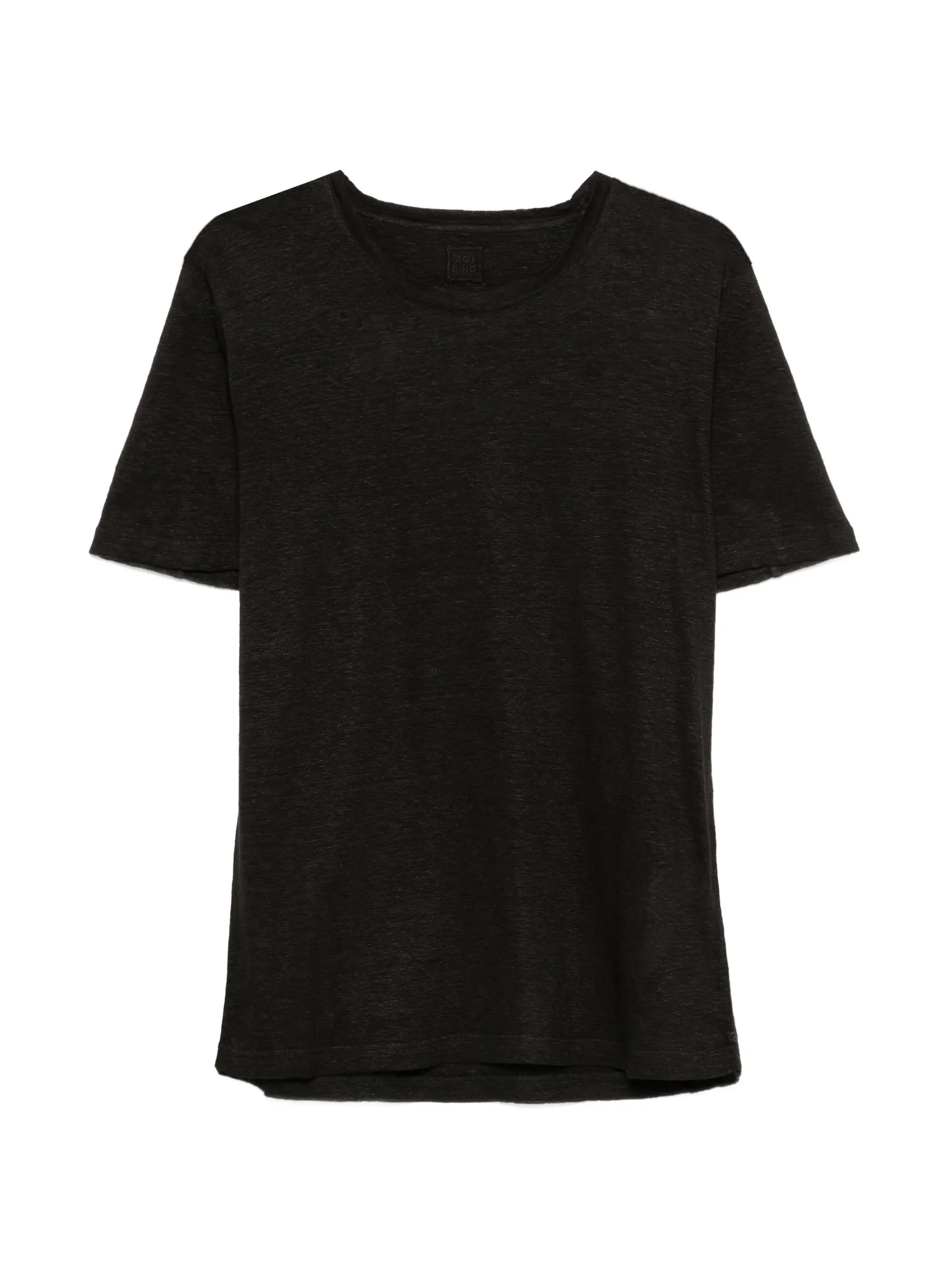 120% Lino 100% Linen Crew Neck T-Shirt with Embroidered Logo