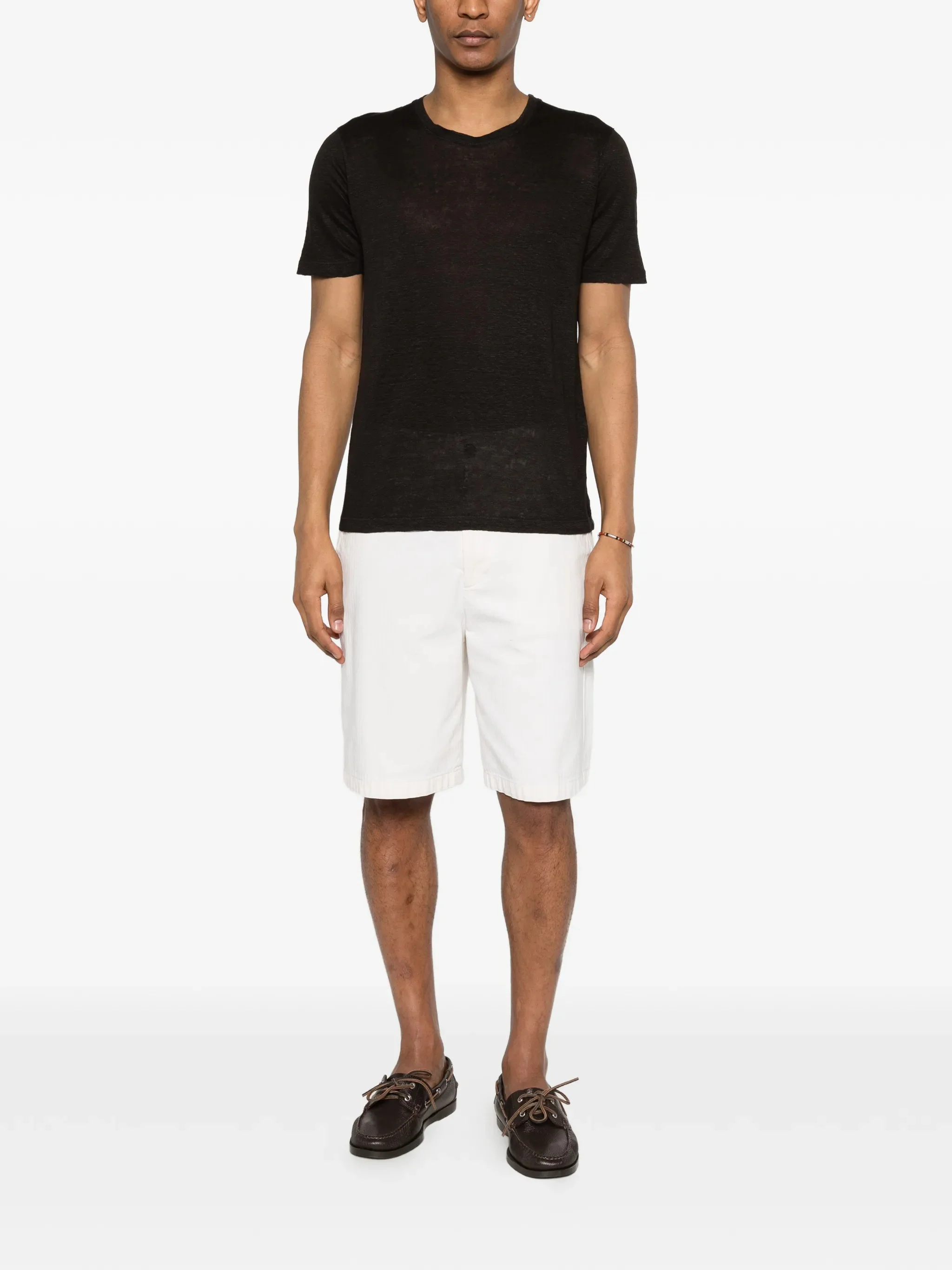 120% Lino 100% Linen Crew Neck T-Shirt with Embroidered Logo - Image 2