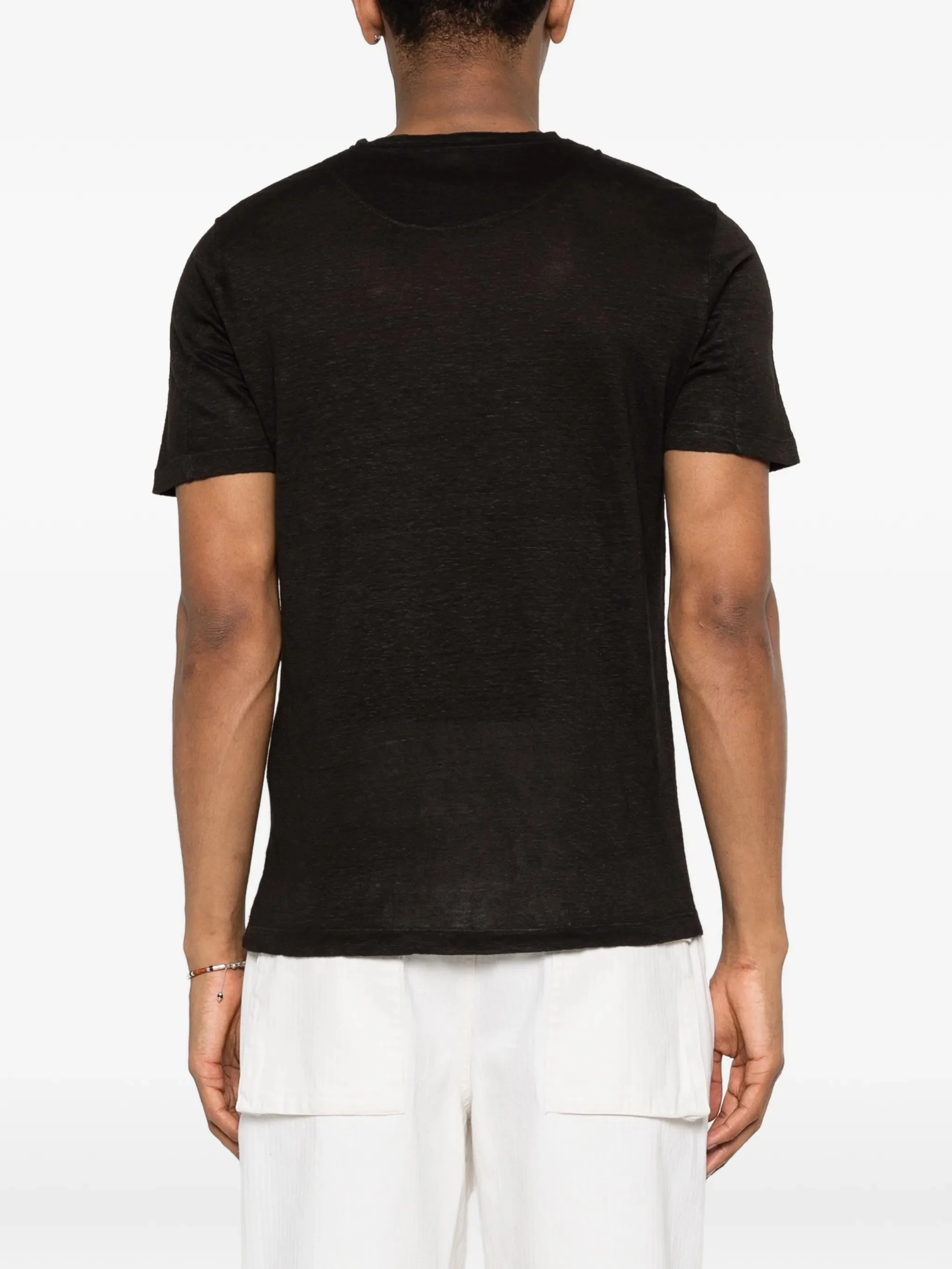 120% Lino 100% Linen Crew Neck T-Shirt with Embroidered Logo - Image 4