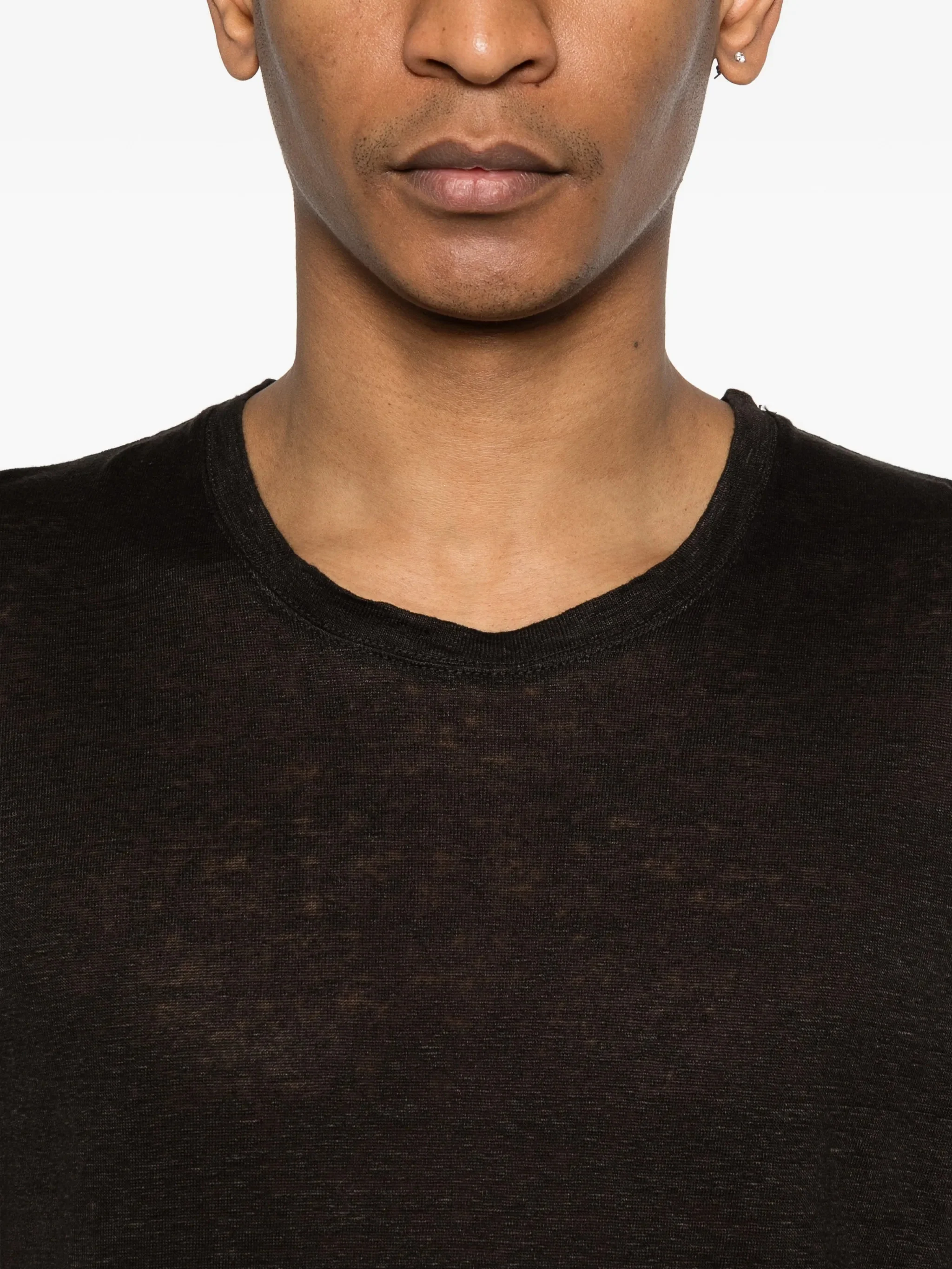 120% Lino 100% Linen Crew Neck T-Shirt with Embroidered Logo - Image 5