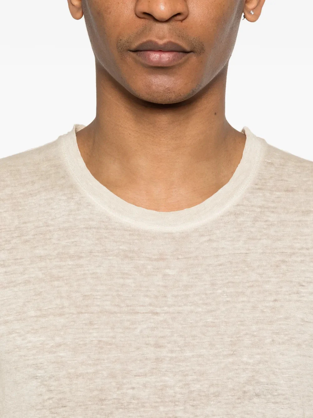 120% Lino Casual Linen Crew Neck T-Shirt with Embroidered Detail - Image 5
