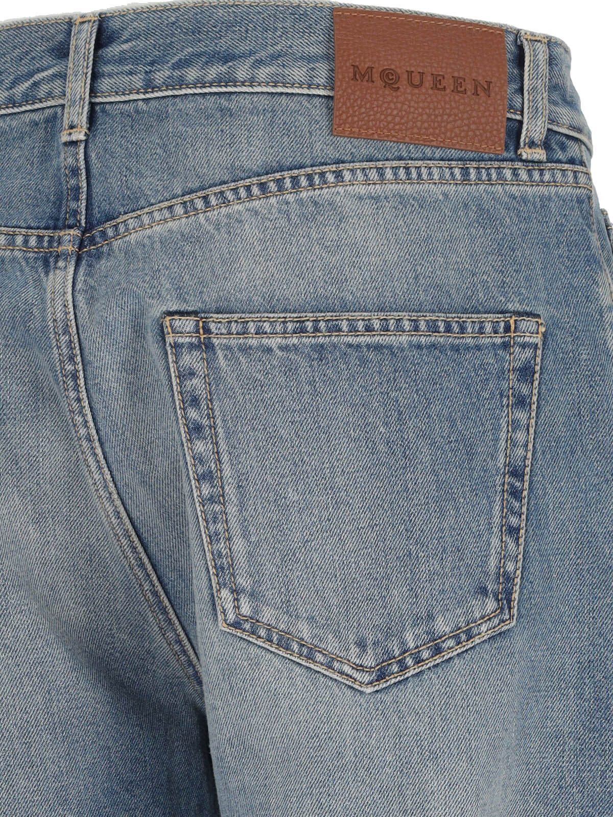 Alexander Mcqueen Men’s Cotton Denim Jeans with Leather Detail - Image 4