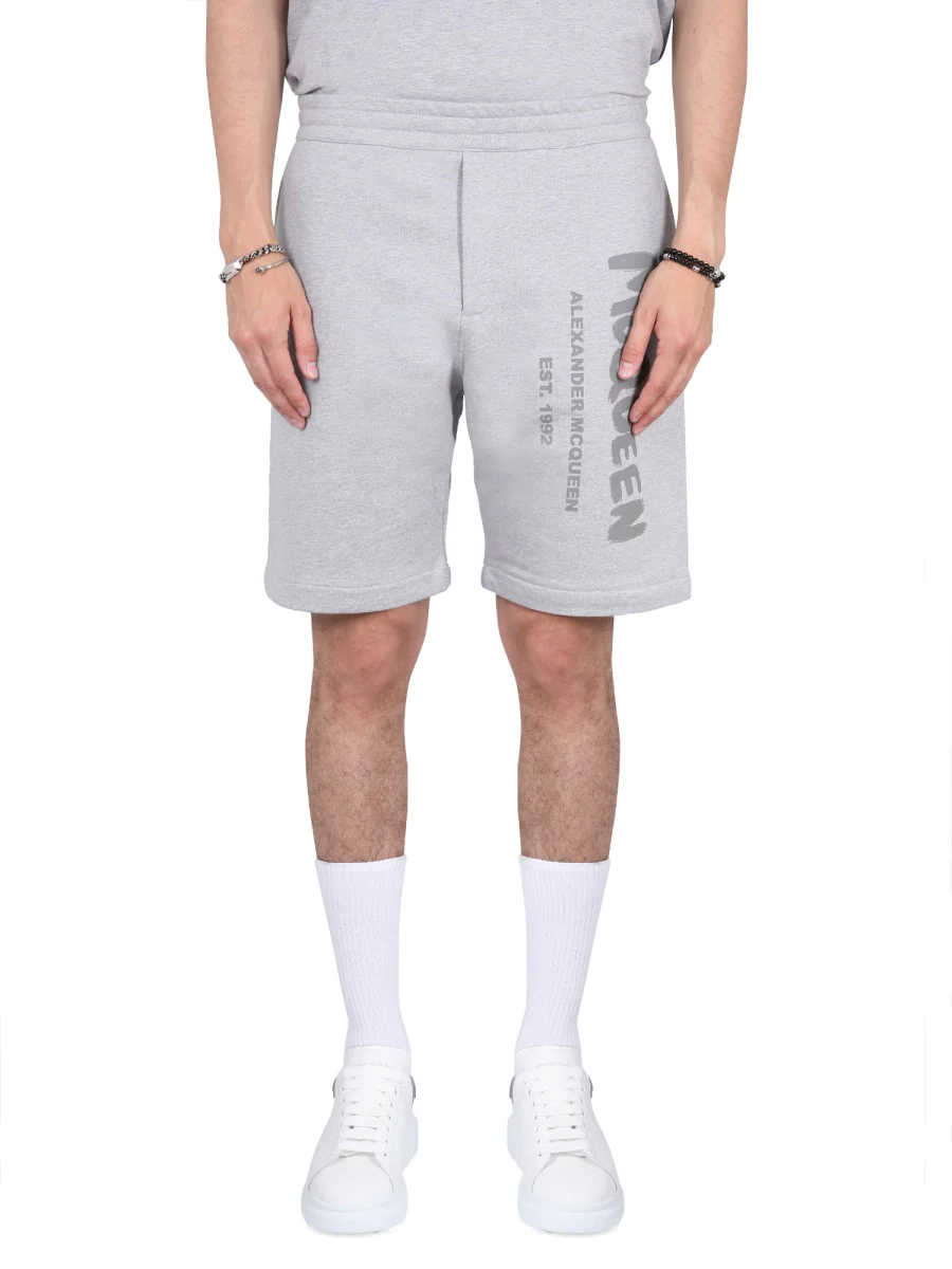 Alexander Mcqueen Men's Bermuda Shorts with Graffiti Logo Print