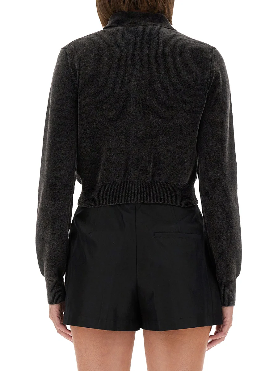 ALEXANDER WANG Crop Cardigan with Polo Collar in Cotton Blend Velvet - Image 3
