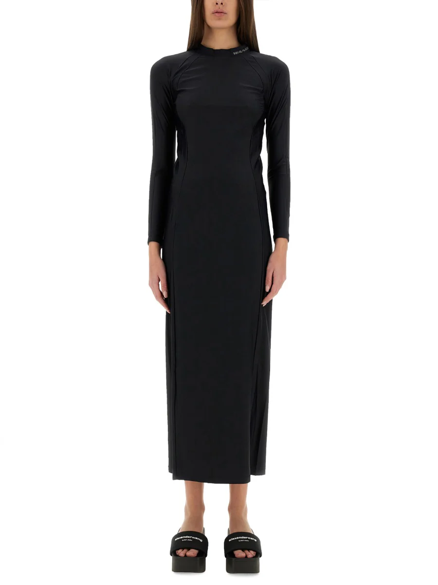 Alexanderwang.t T BY ALEXANDER WANG Logo Printed Slim Fit Midi Dress - Image 5