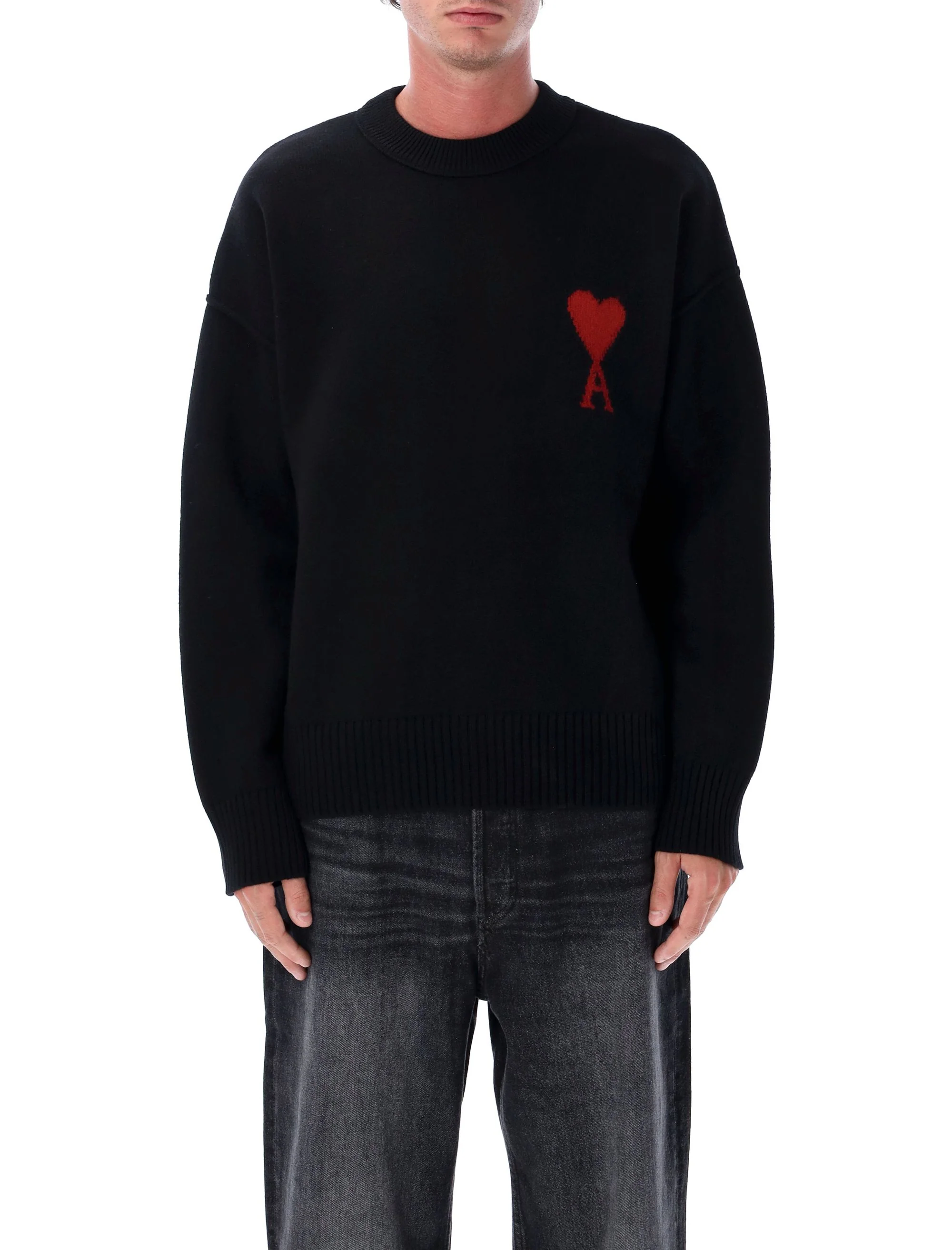 Ami Paris Ami OF Coeur Wool Crewneck Sweater with Intarsia