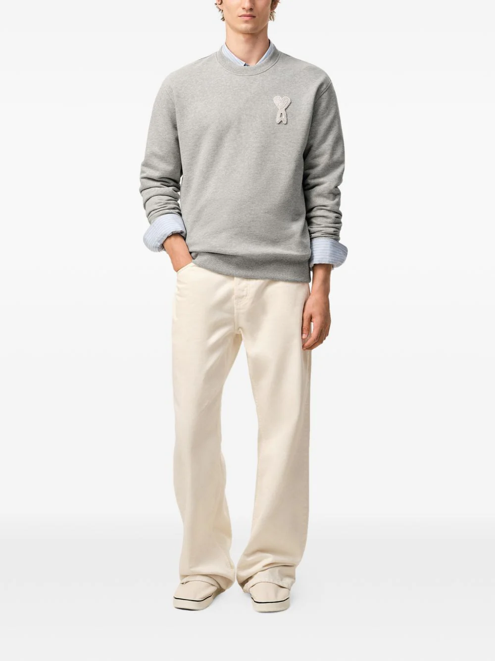 Ami Paris Classic Fit Sweatshirt with Crochet Appliqué - Image 3