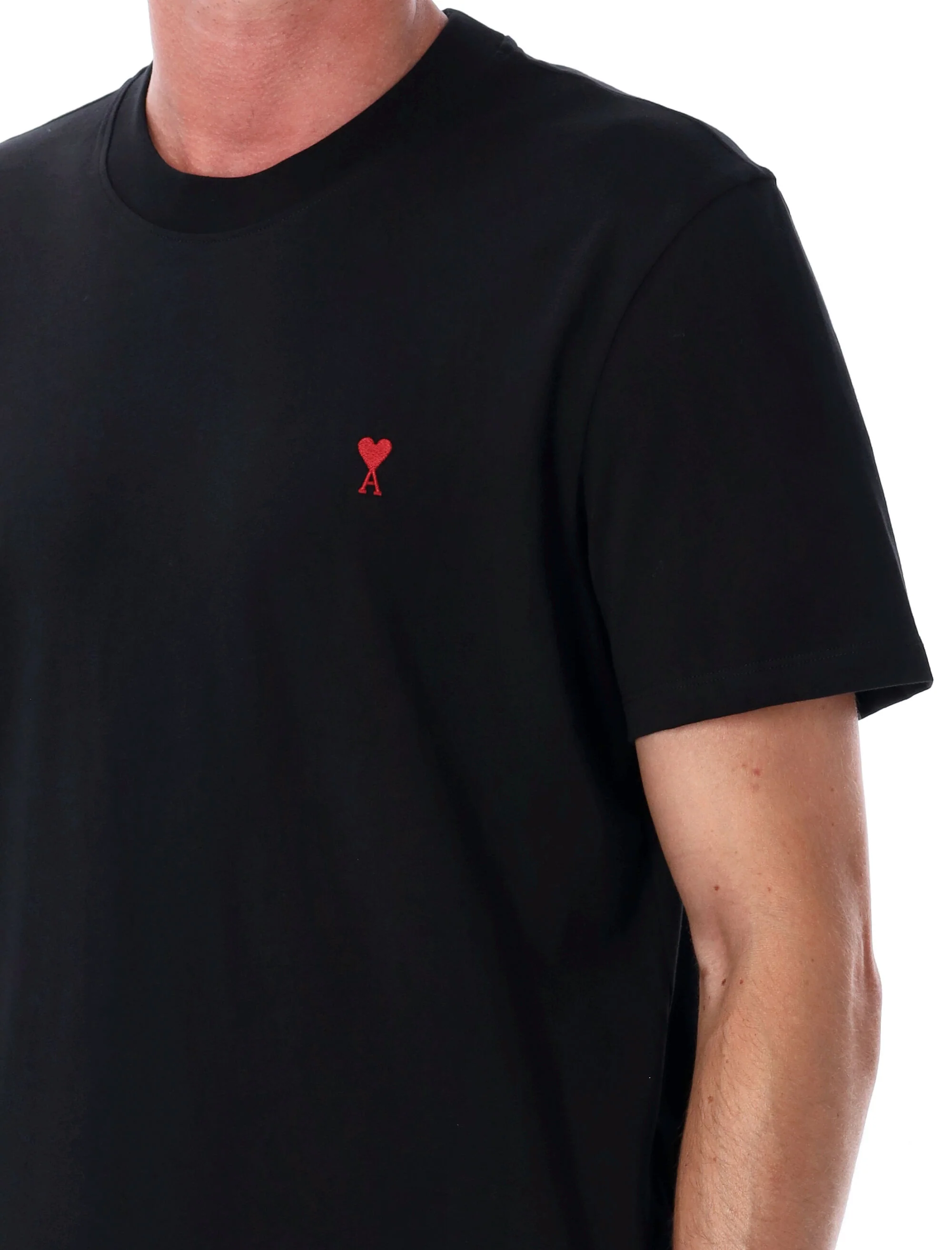 Ami Paris Organic Cotton Mini Logo Classic Fit T-Shirt with Red Heart Embroidery - Image 3