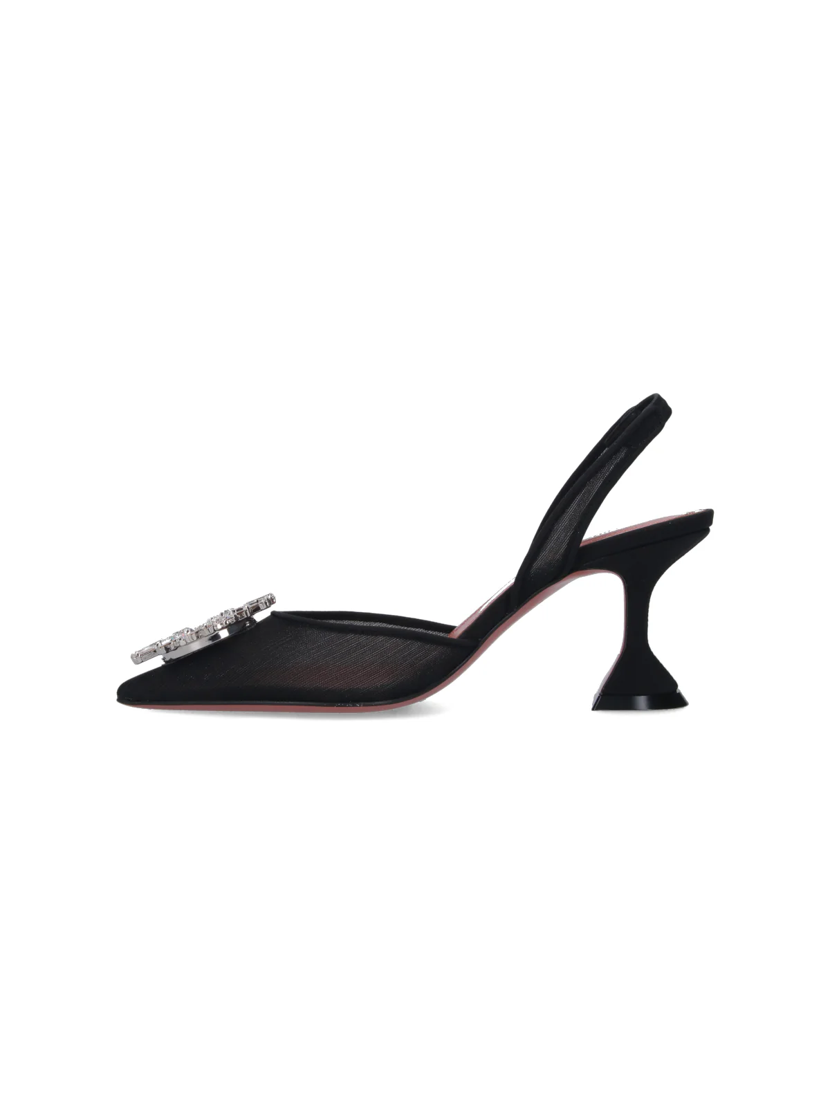 Amina Muaddi Black Mesh Heeled Sandals - Image 3