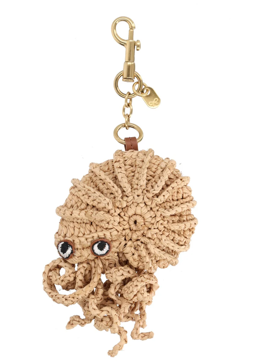 ANYA HINDMARCH Hermit Crab Leather-trimmed and Raffia Bag Charm