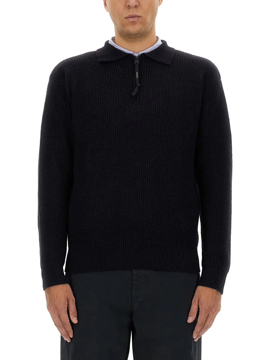 ASPESI Wool Knit Half-Zip Sweater