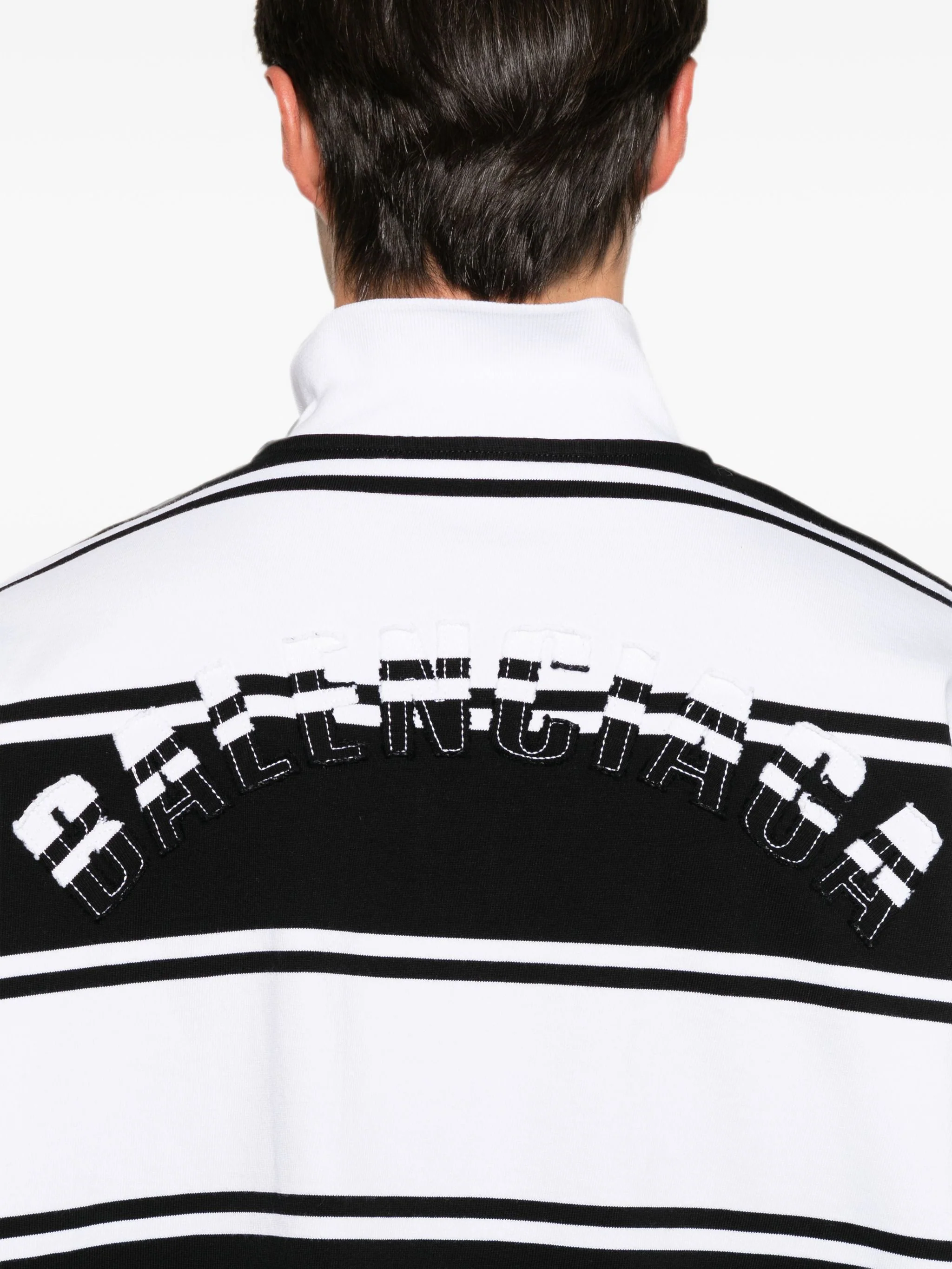 Balenciaga Men’s Striped Logo Paint-Detail Polo Shirt - Image 2