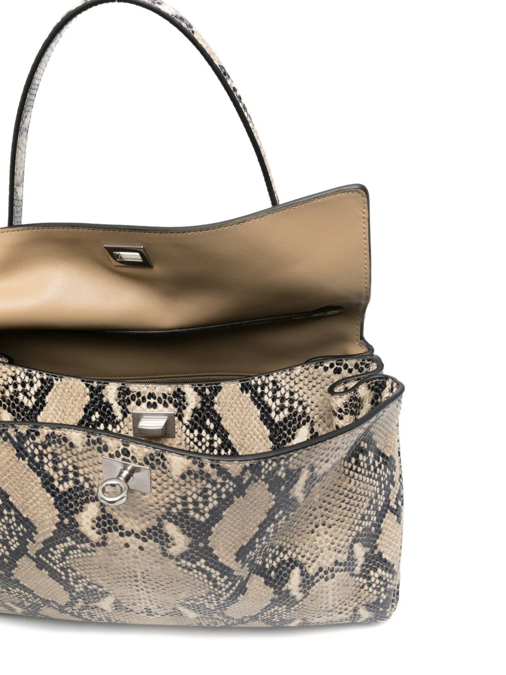 Balenciaga Rodeo Handbag Medium Python Embossed Calfskin, Aged-silver Hardware - Image 4
