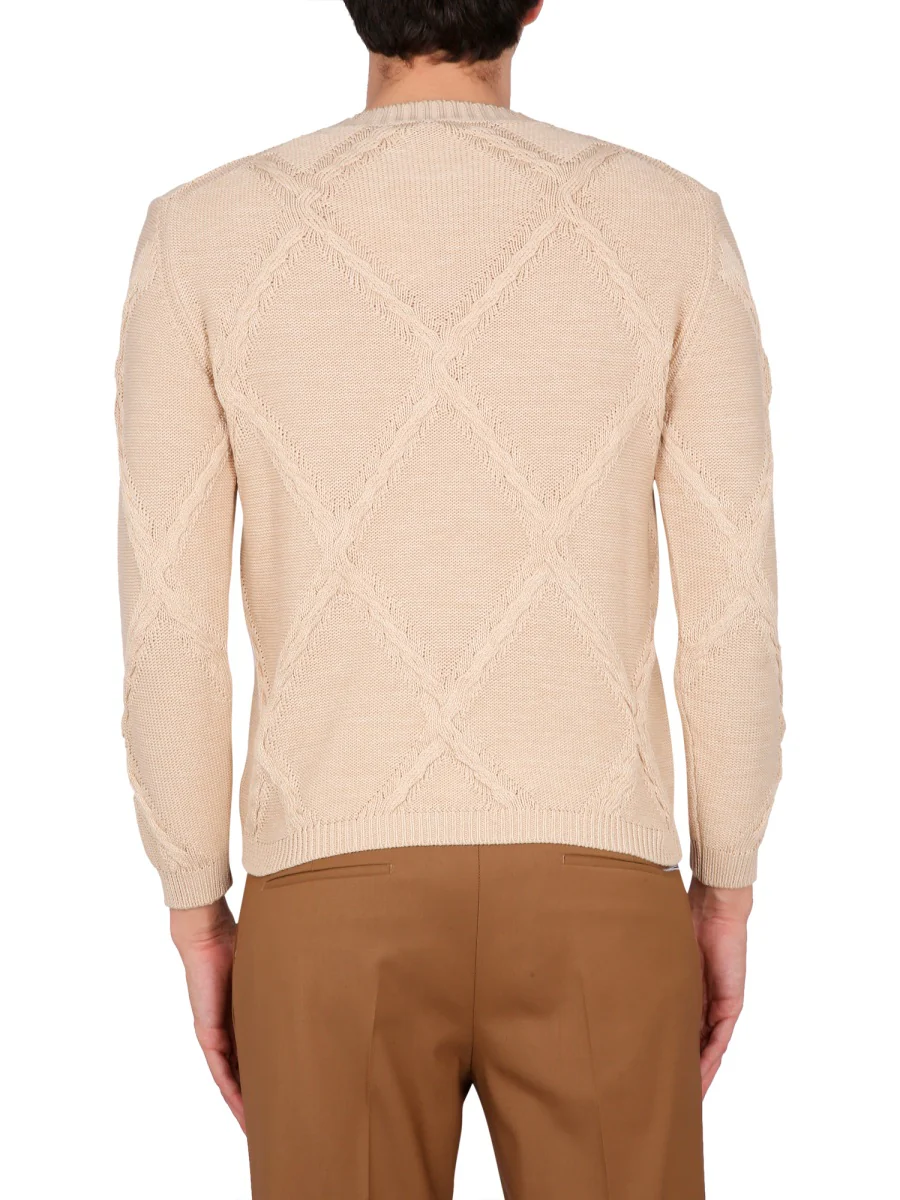 BALLANTYNE Cotton Cable Stitch Crew Neck Sweater - Image 3