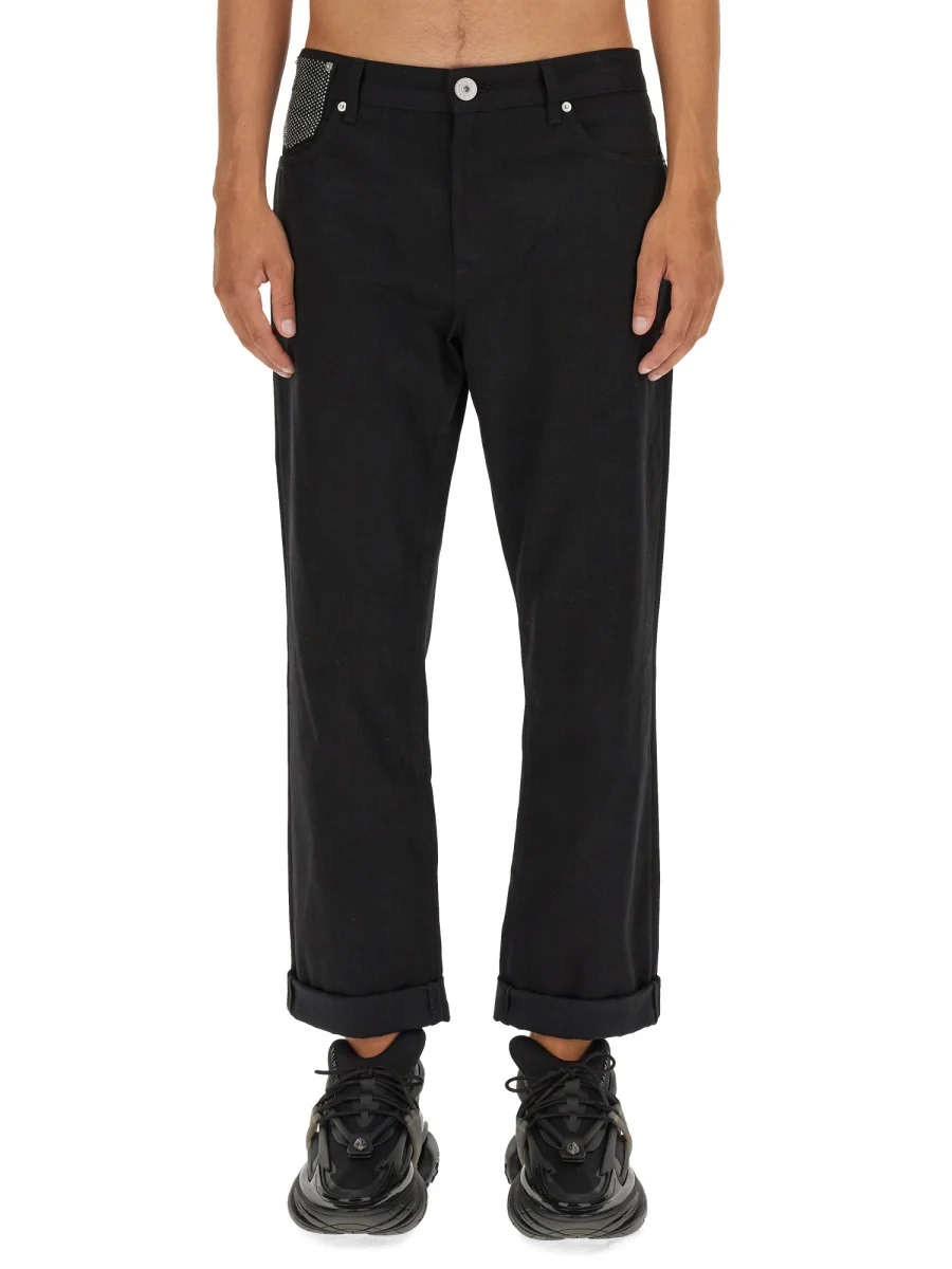 BALMAIN Crystal-embellished Straight-leg Jeans