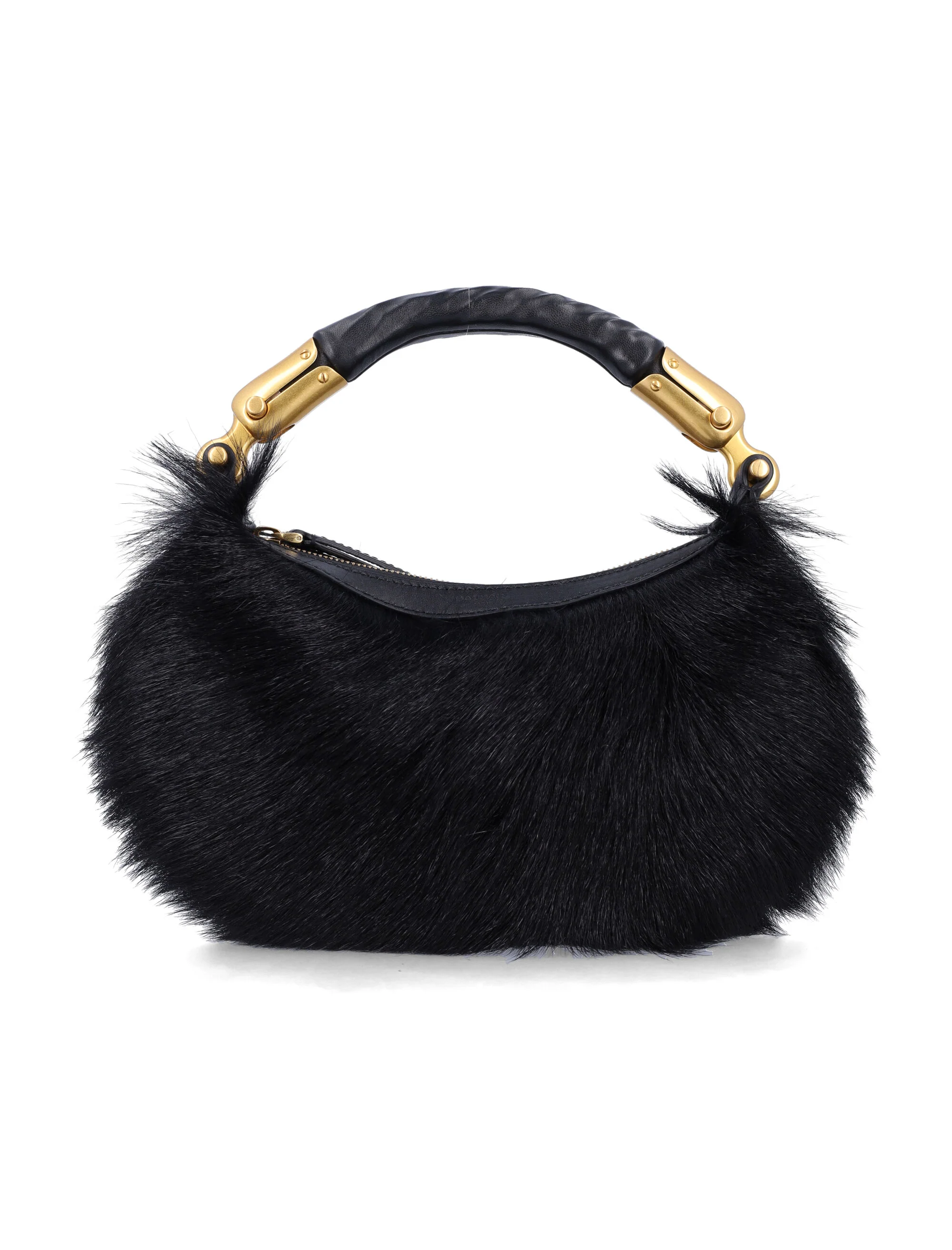 Balmain Genuine Fur Handbag with Leather Handle