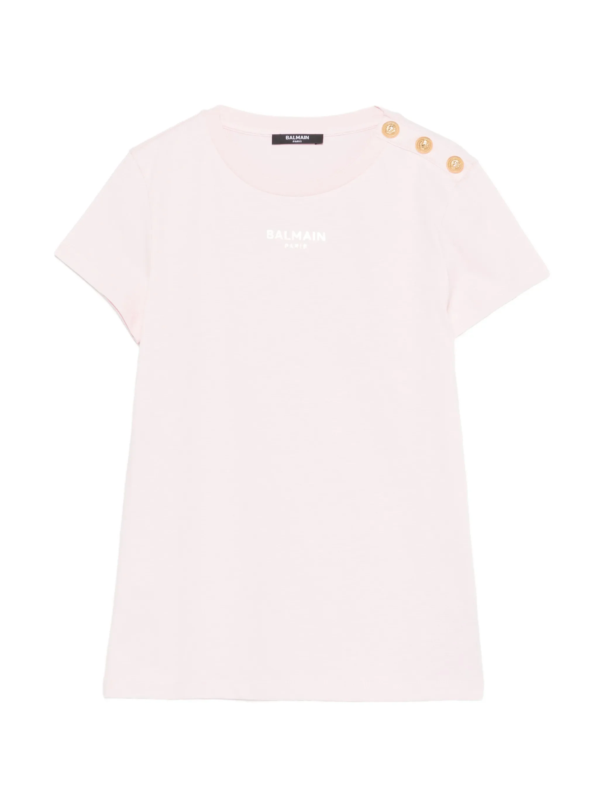 Balmain Mini Decorative Neck T-Shirt with Gold Buttons
