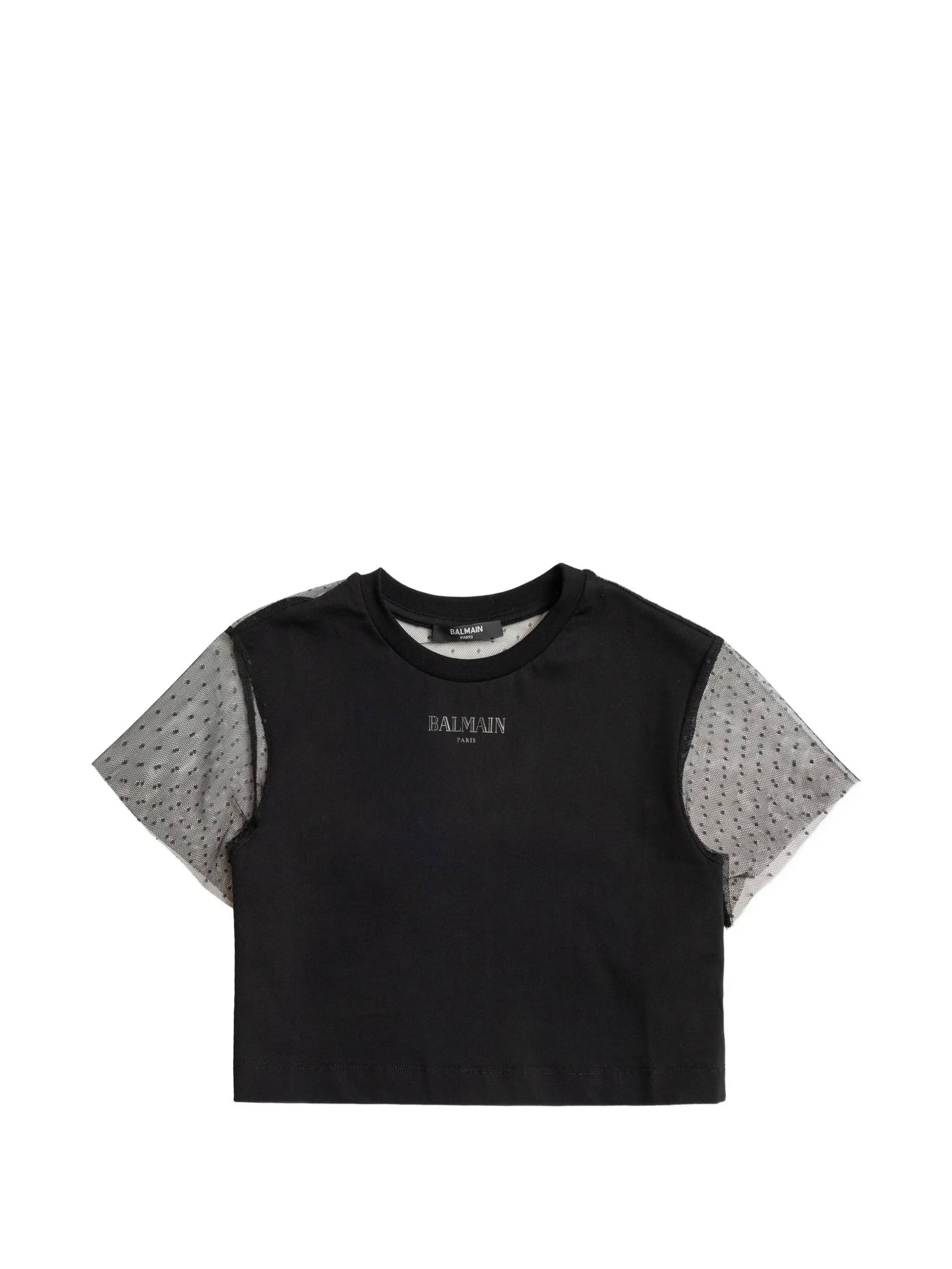 Balmain Mini Tulle Sleeve Top with Front Logo