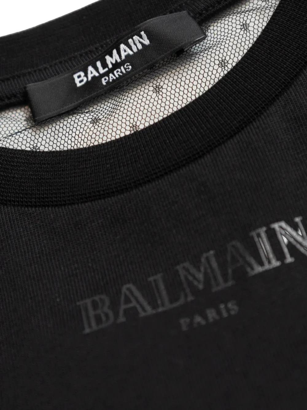 Balmain Mini Tulle Sleeve Top with Front Logo - Image 3