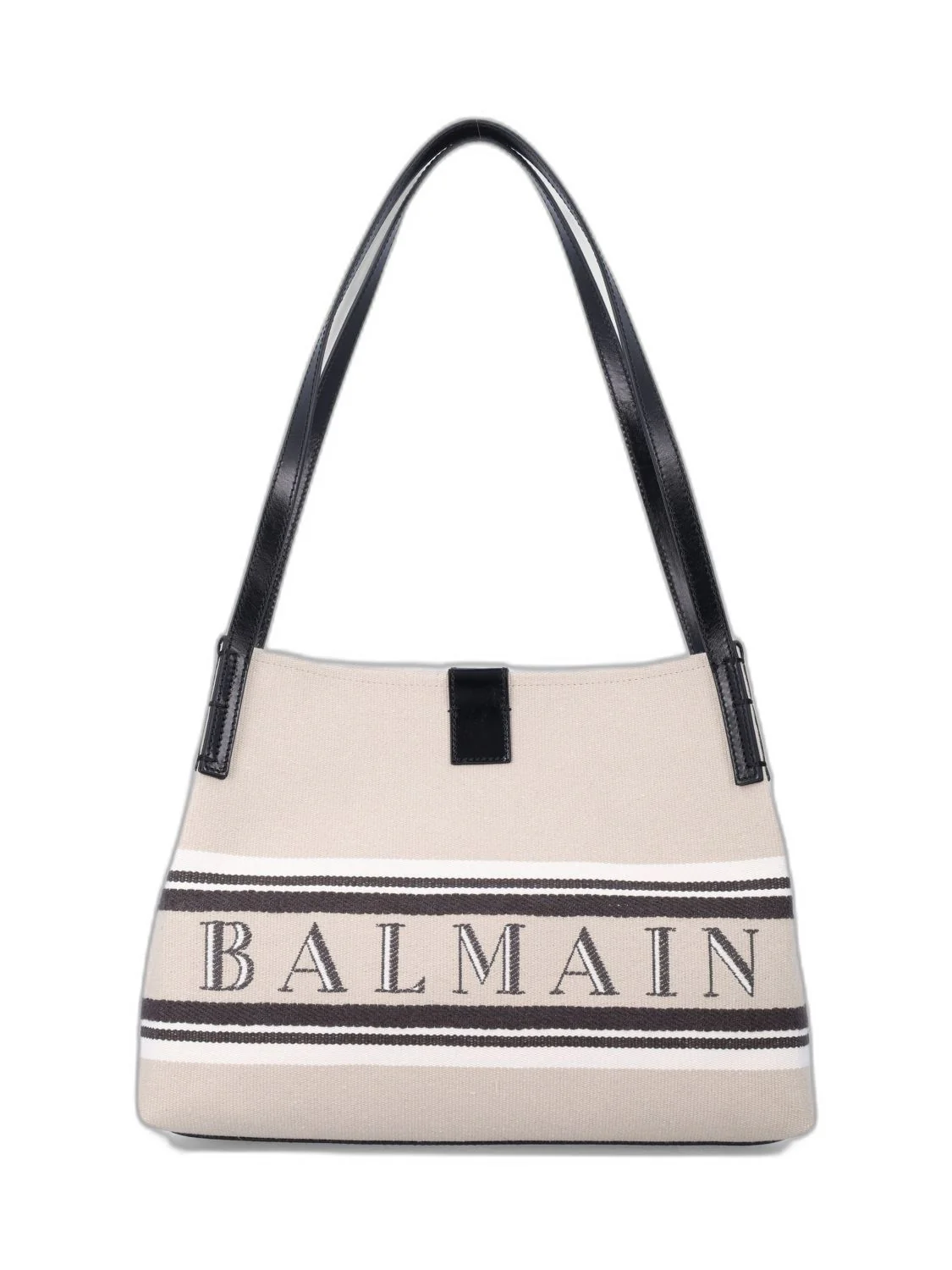 BALMAIN Small Release Shopper Bag in Canvas and Calfskin