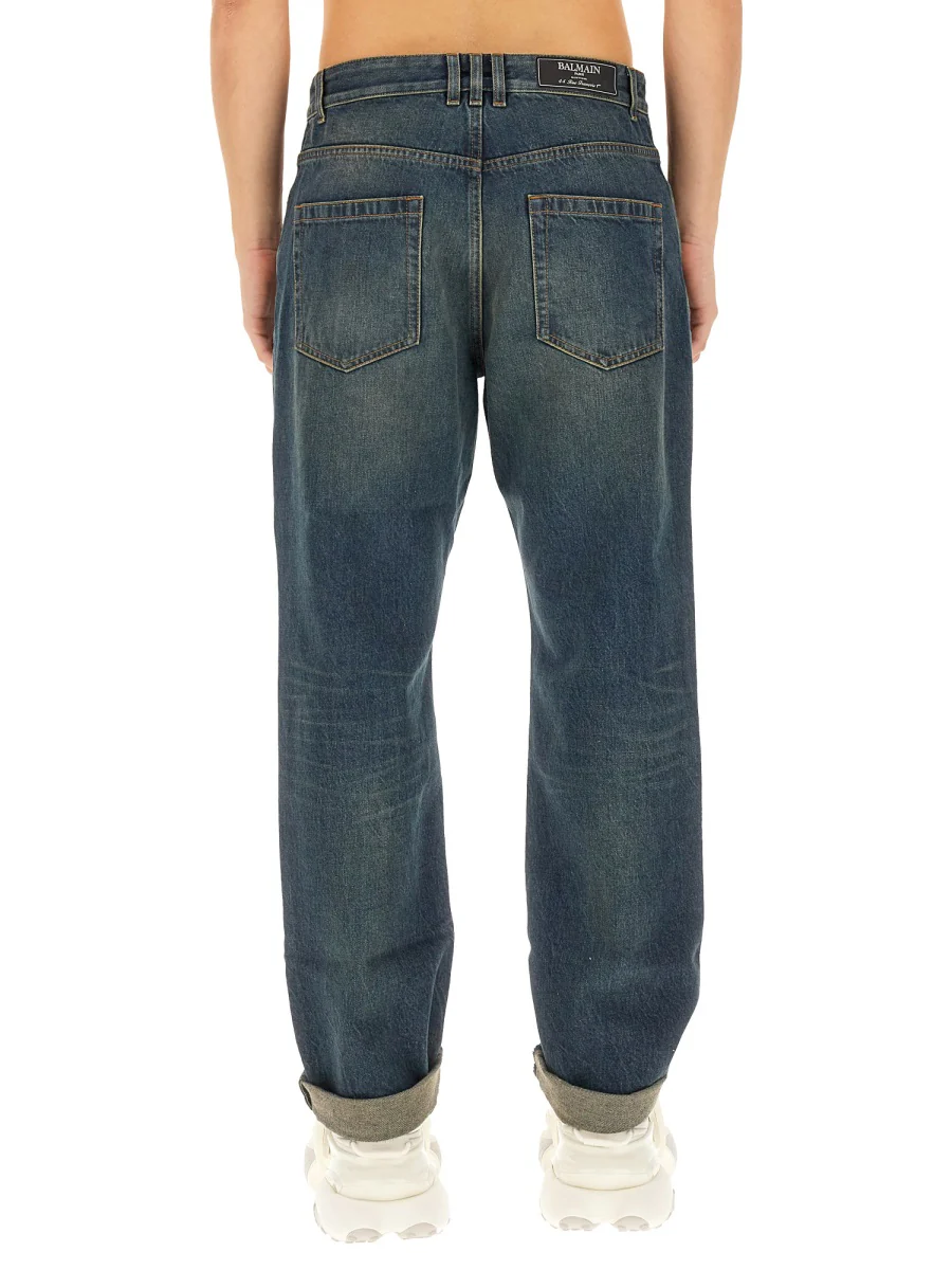 BALMAIN Straight Cut Cotton Denim Jeans - Image 3