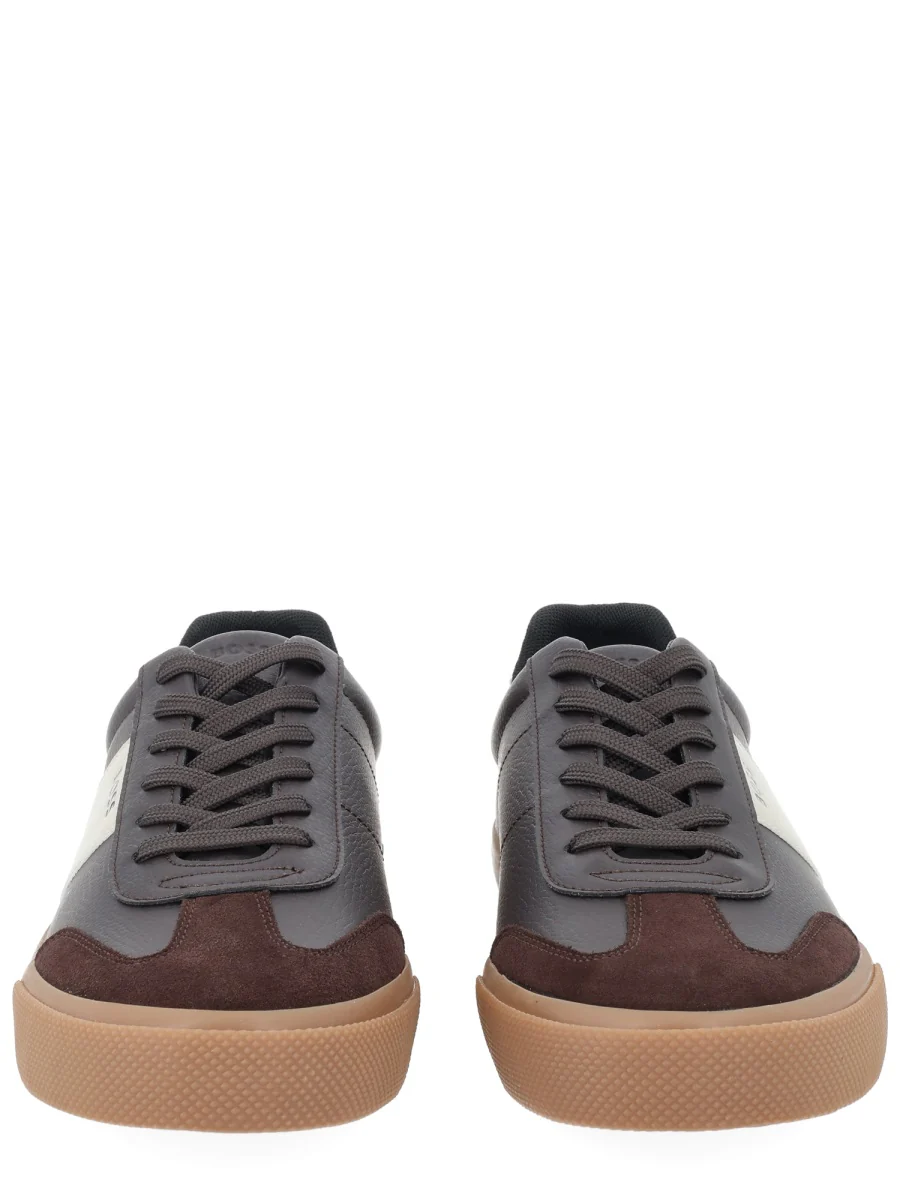 BOSS Grained Faux-leather Trainers with Leather Trims