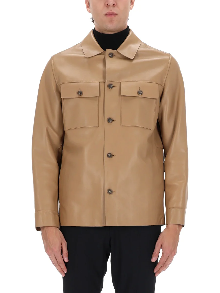 BOSS Shirt-style Leather Jacket with Flap Pockets - Image 4