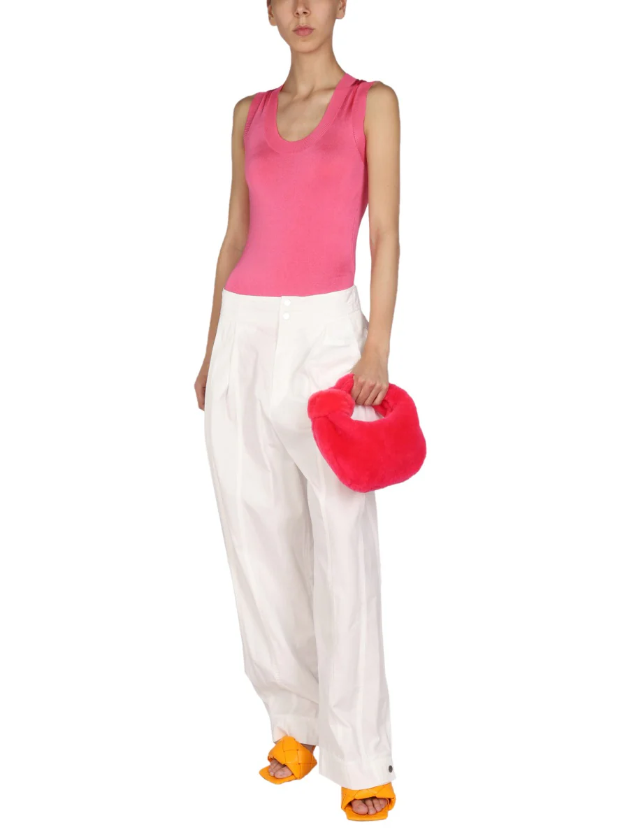 BOTTEGA VENETA Mixed-Media Cotton & Wool Wide-Leg Trousers - Image 2