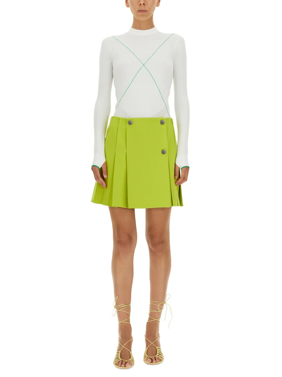 BOTTEGA VENETA Button Pleated Mini A-Line Skirt - Image 6