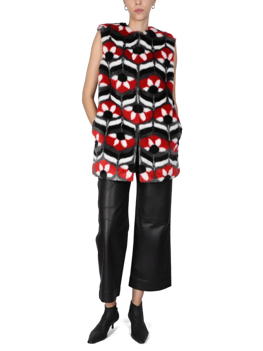 BOUTIQUE MOSCHINO Faux Fur Vest with Geometric Flower - Image 2