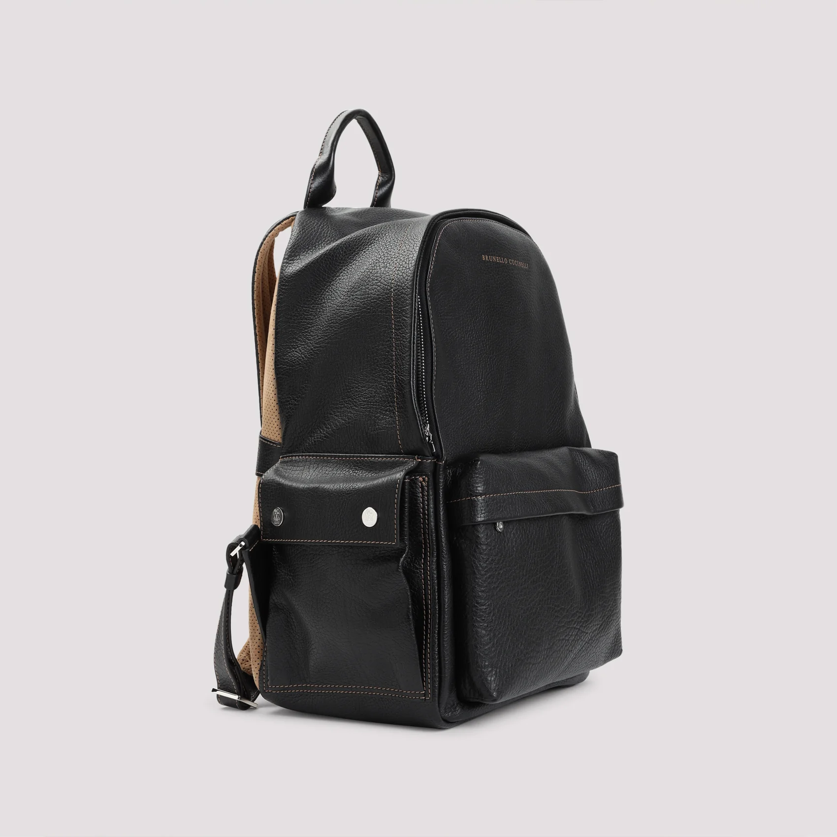 Brunello Cucinelli Grained Leather Backpack with Compartments (W 32cm, H 44cm, D 17cm) - Image 4