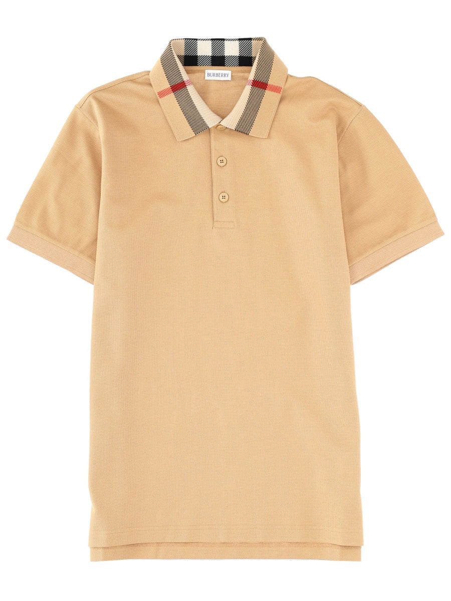 BURBERRY Check Collar Cotton Polo Shirt
