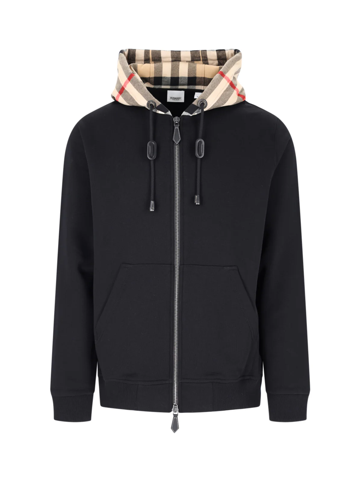 Burberry Cotton Check Pattern Drawstring Hooded Sweater with Front Zip - Image 3