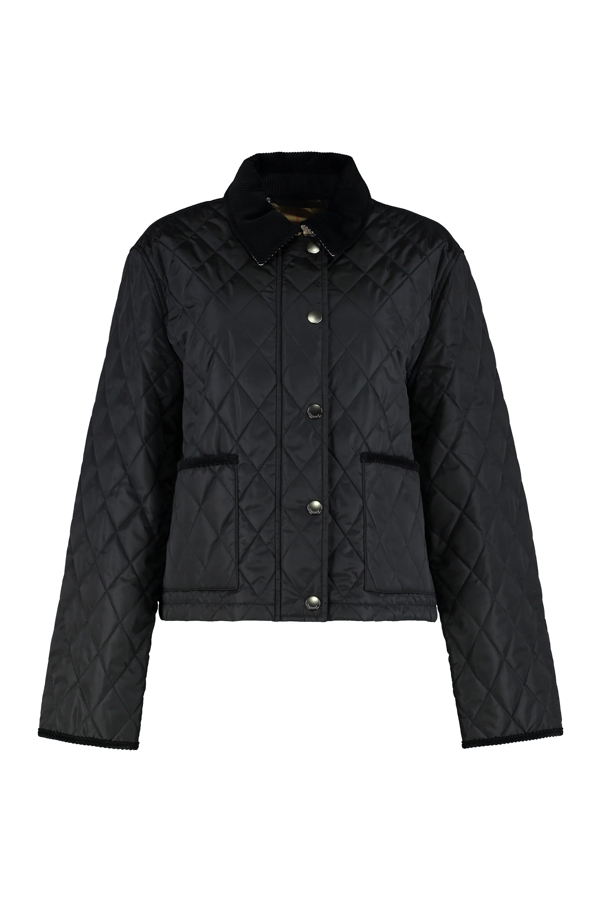 Burberry Cropped Nylon Quilted Padded Jacket with Check Lining