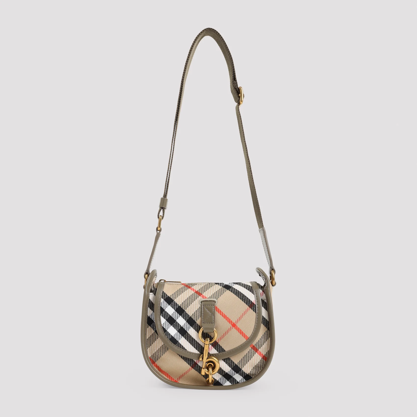 Burberry Mini Clip Messenger Handbag with Canvas and Leather Trim, W:20cm H:16cm D:8cm