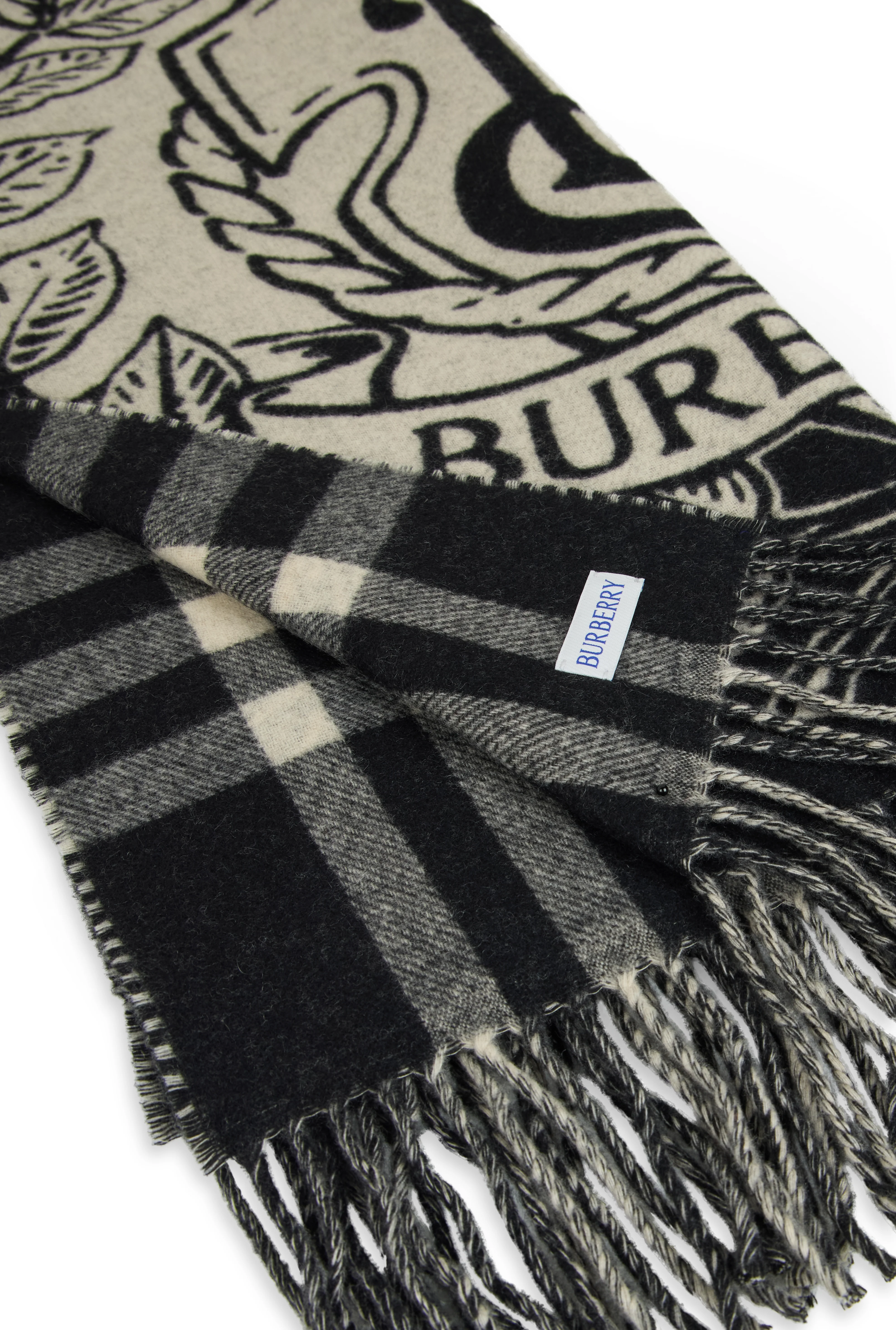 Burberry Reversible Cashmere Scarf with Fringed Edges and Jacquard Natural Pattern - Image 3
