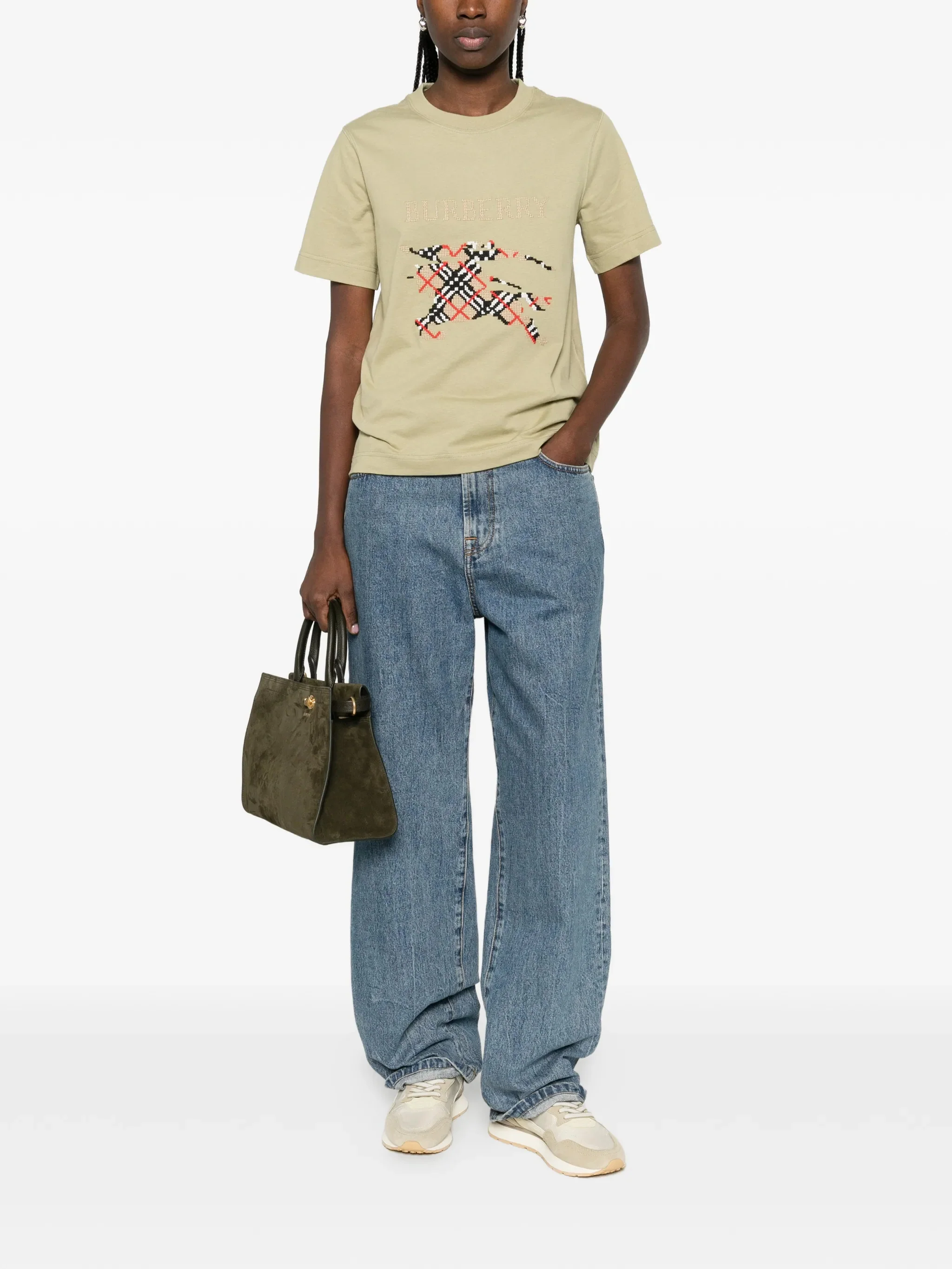 Burberry Rib-Knit Neckline T-Shirt with Embroidered Equestrian Knight Design - Size S - Image 2