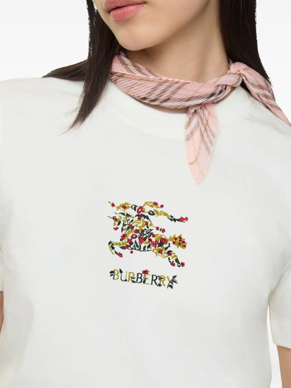 Burberry Rib-Knit Neckline T-Shirt with Embroidered Equestrian Knight Design - Size S - Image 5
