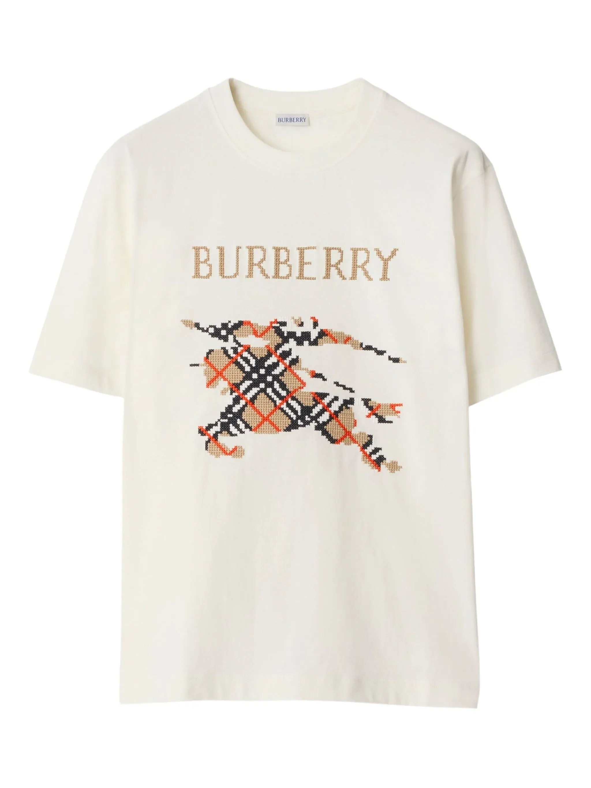 Burberry Ribbed Trim Equestrian Logo Tee - Size M