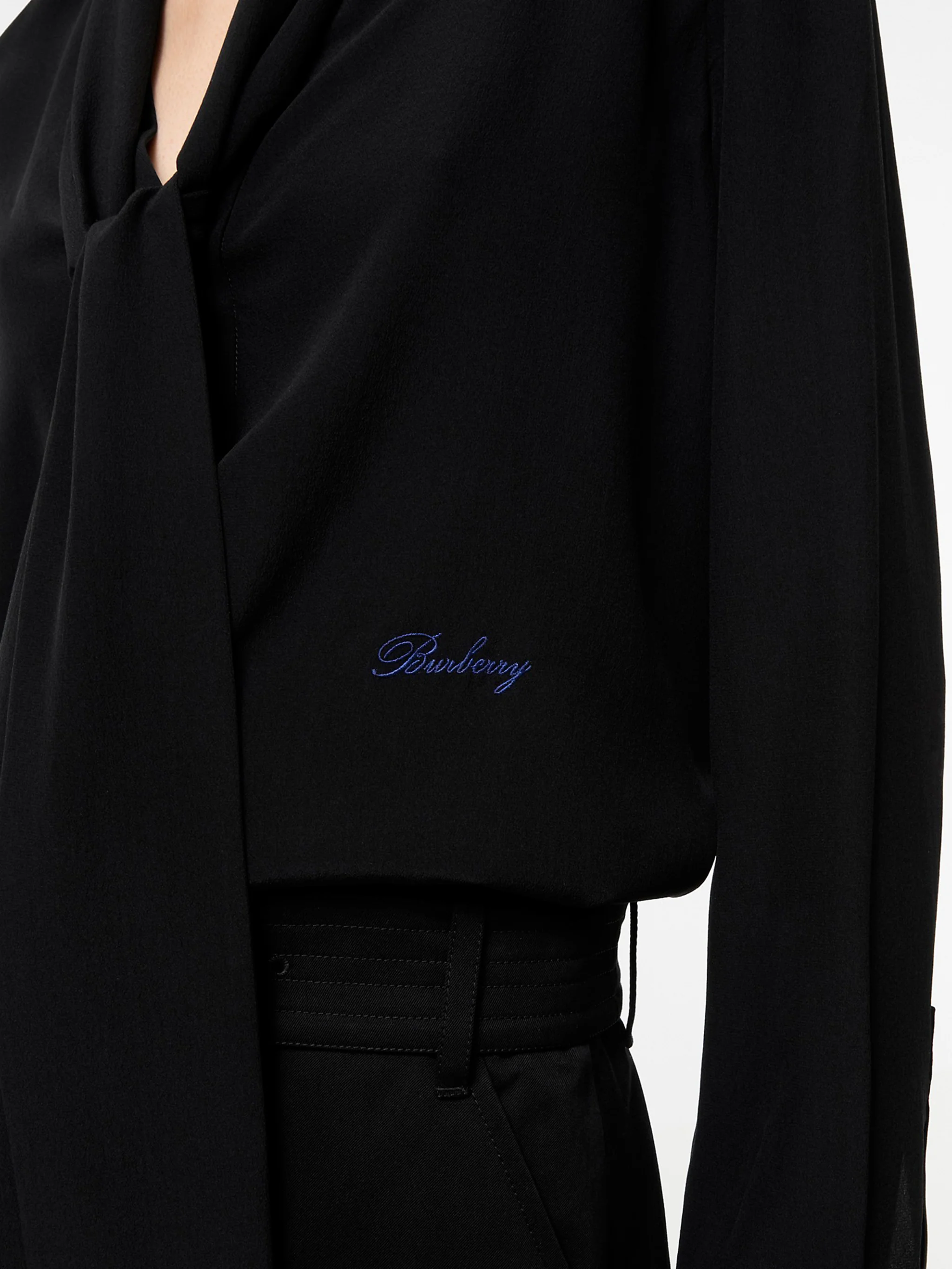 Burberry Silk Embroidered Logo Scarf-Tail Blouse - Image 3