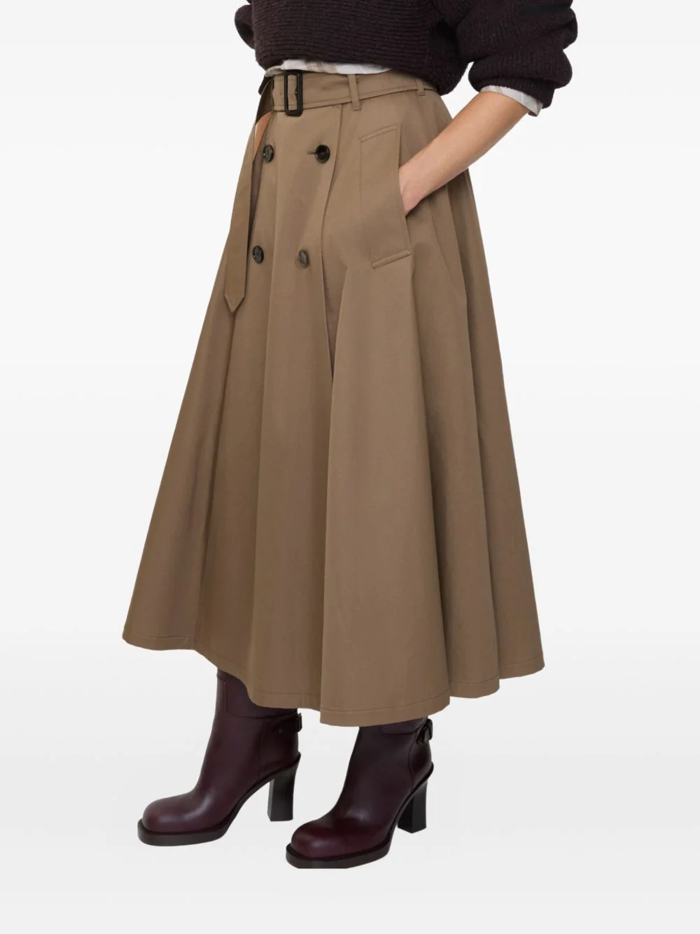 BURBERRY Skirt with Adjustable Belt and Button Closure in Cotton Woman - Image 7