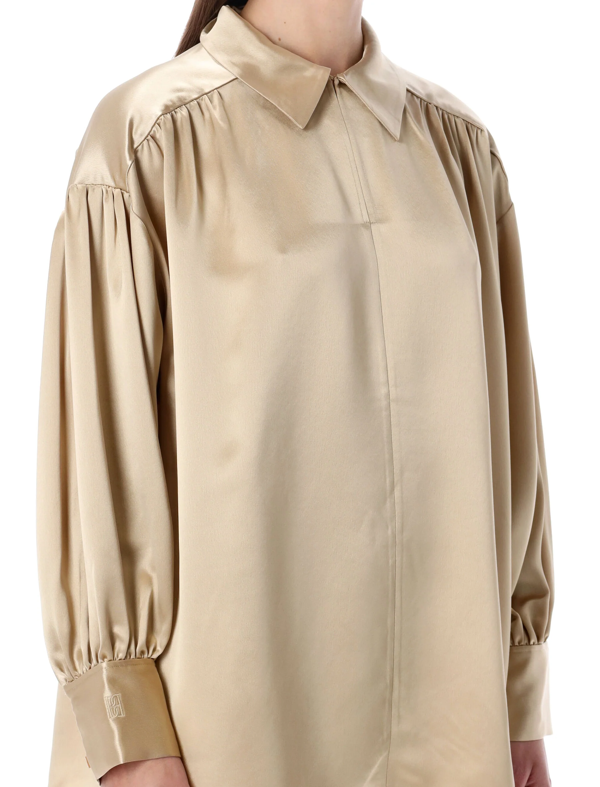 By Malene Birger Oversized Satin Blouse with V-Neck and Buttoned Cuffs - Image 3