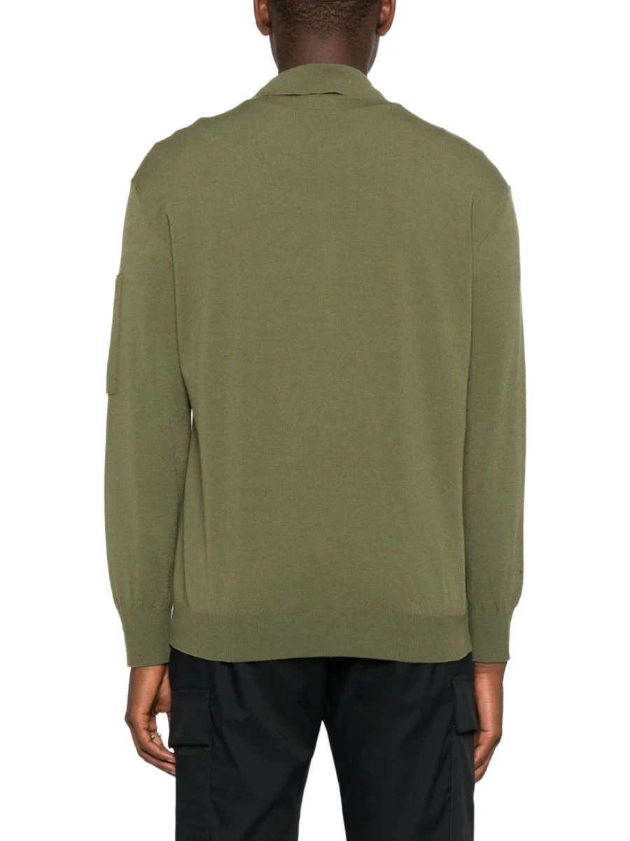 C.P. COMPANY Polo Sweater in Extrafine Merino Wool with Lens on the Left Sleeve - Image 3