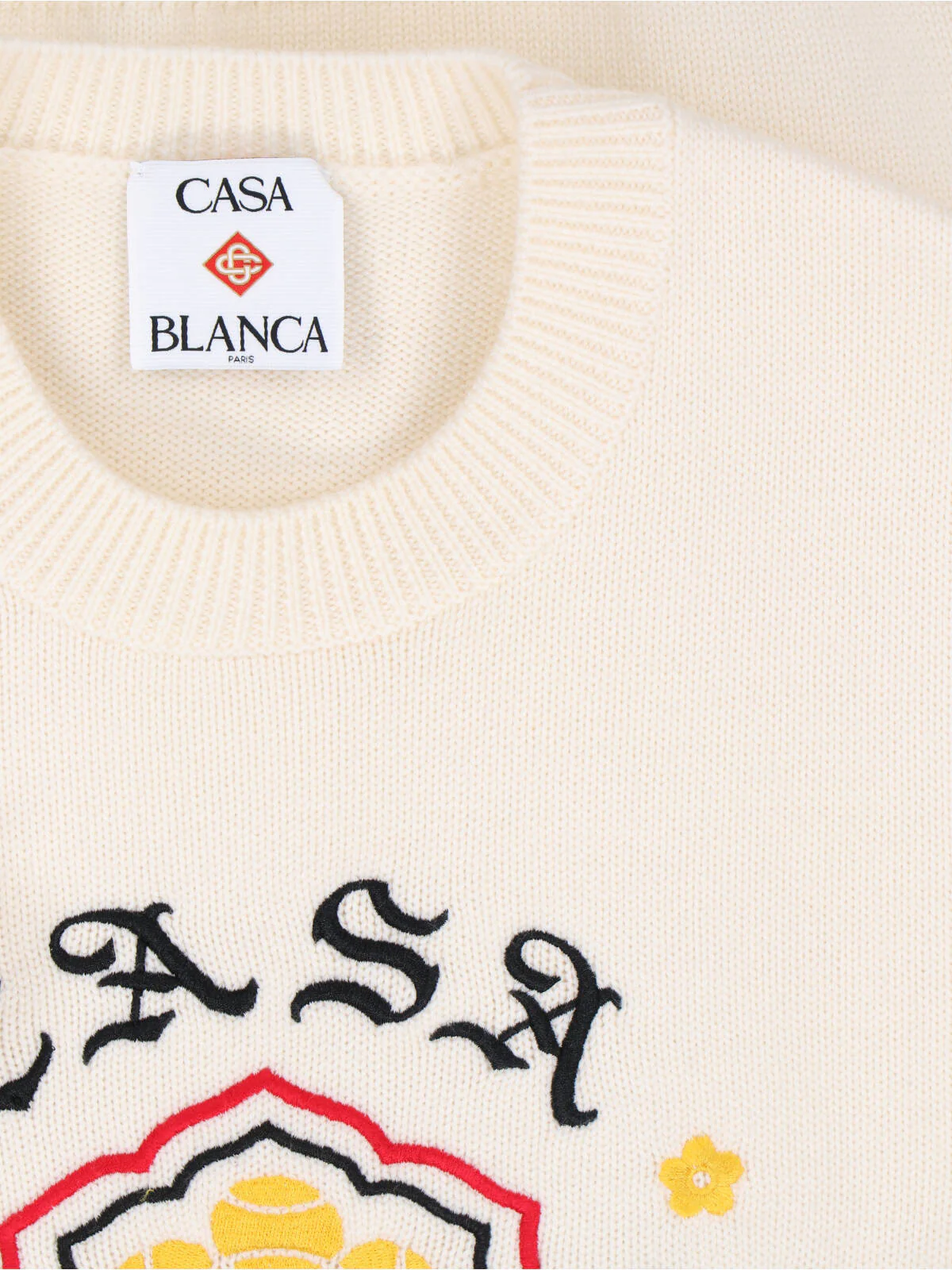 Casablanca Men’s Light & Natural Merino Wool Embroidered Sweater - Image 4