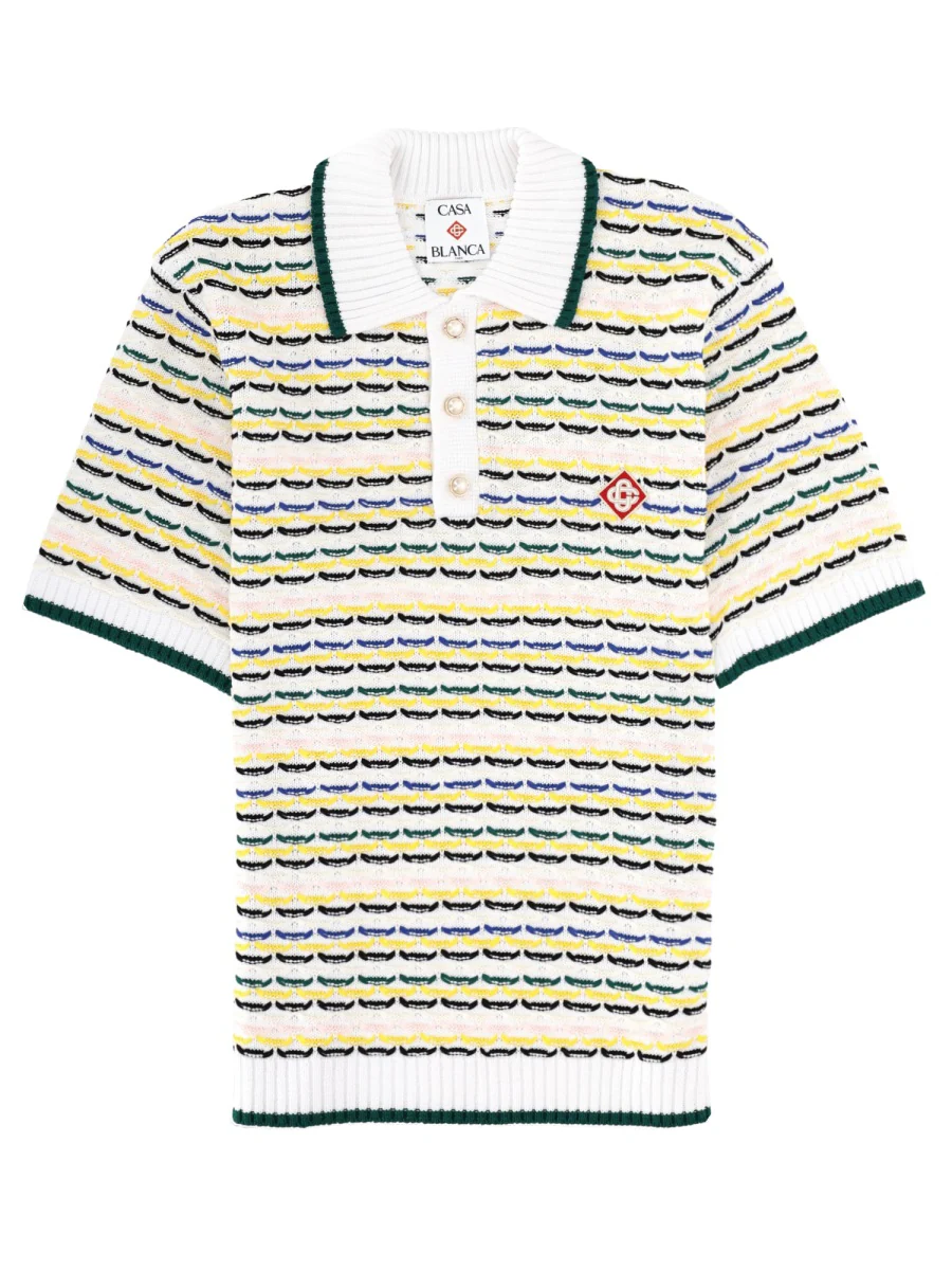 CASABLANCA Tuck Stitch Short Sleeve Polo Shirt