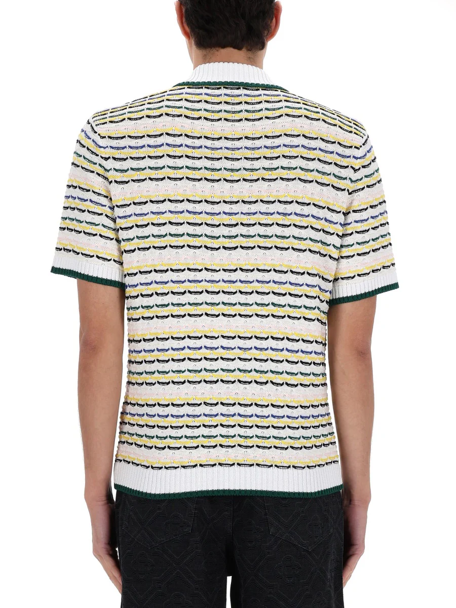 CASABLANCA Tuck Stitch Short Sleeve Polo Shirt - Image 4