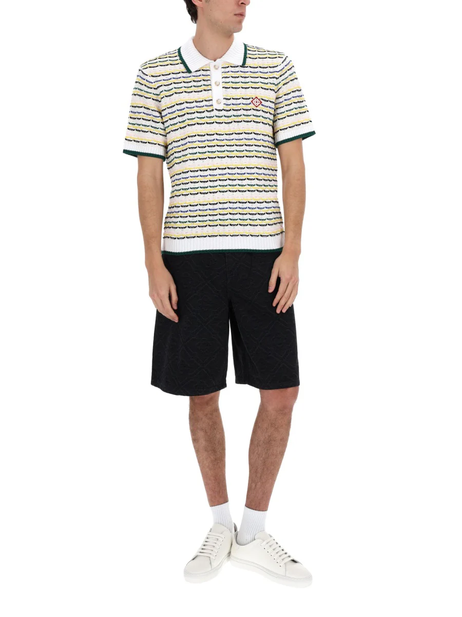CASABLANCA Tuck Stitch Short Sleeve Polo Shirt - Image 5