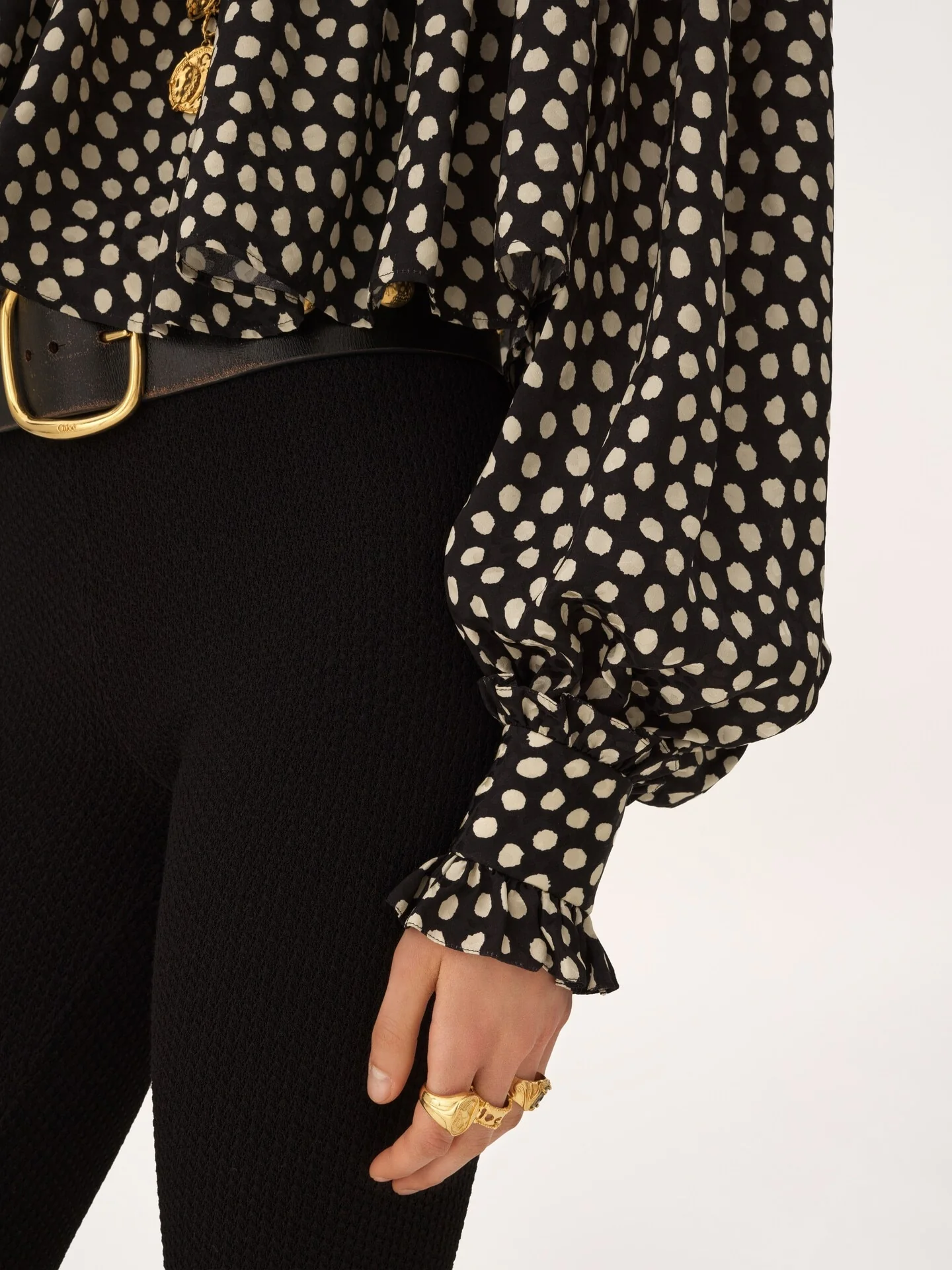 Chloé High-Neck Dotted Print Top with Rounded Shoulders - Size 36 - Image 6