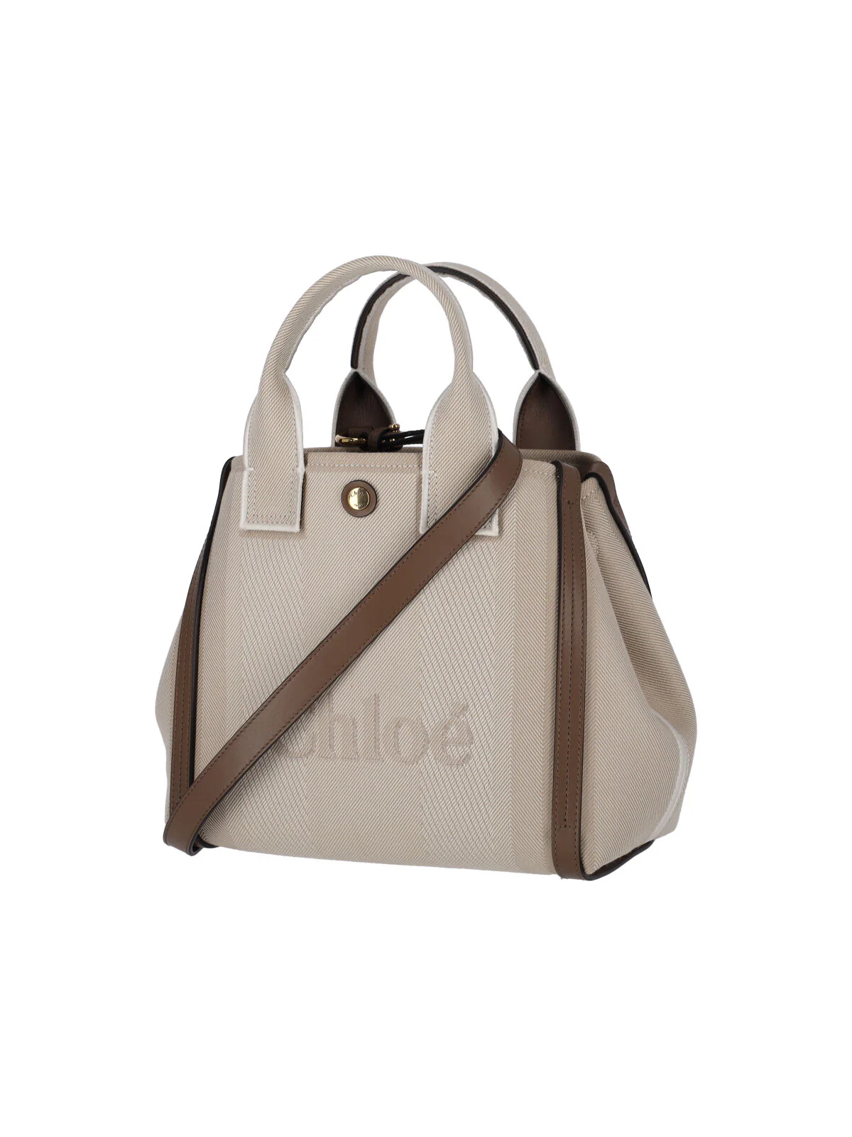 Chloé Light Natural Cotton Tote Bag with Calf Leather Details - Image 3