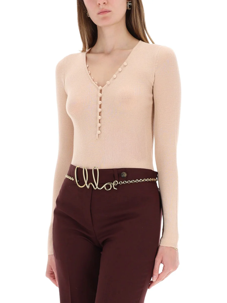 CHLOÉ Merino Wool Henley Sweater - Image 4